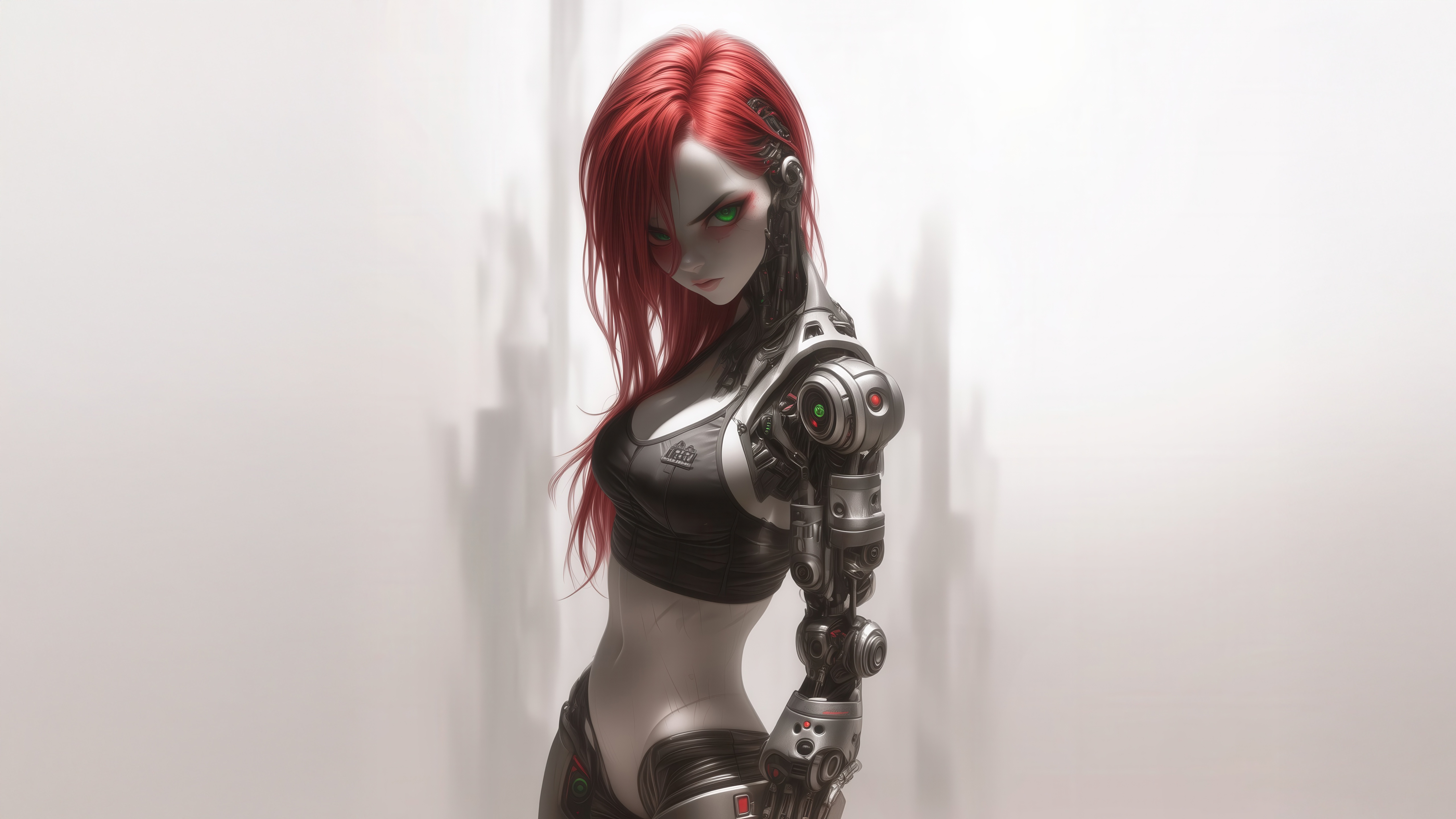 Cyborg Queen with Red Hair and Mechanical Arm HD Wallpaper