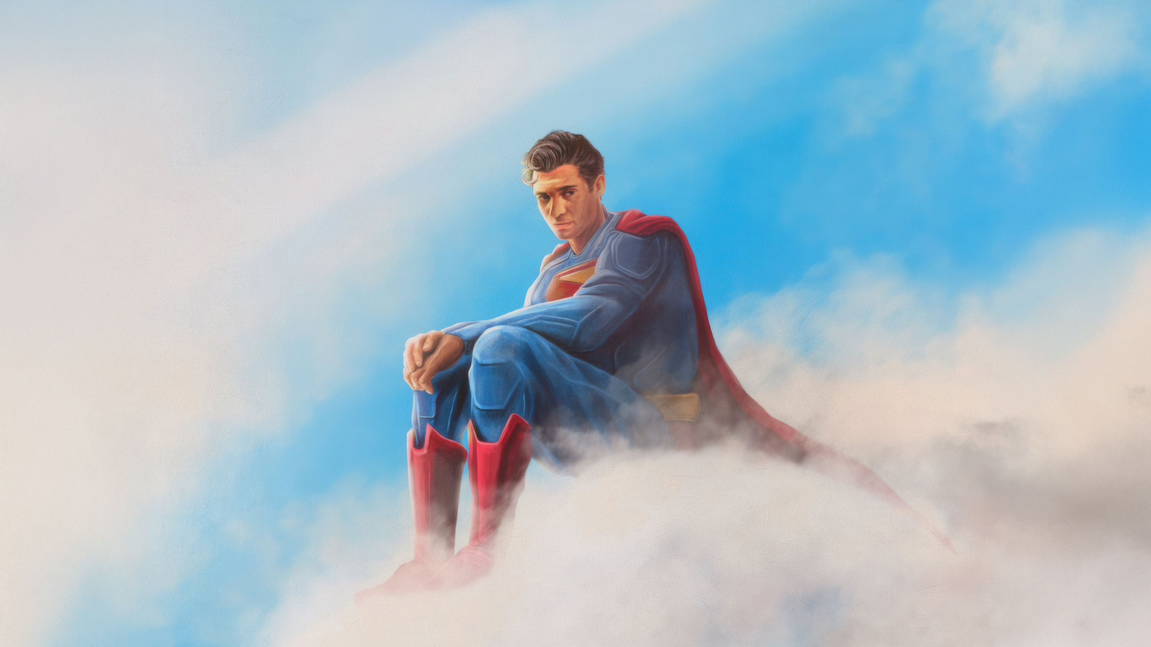 Superman Sitting on Clouds in the Sky HD Wallpaper