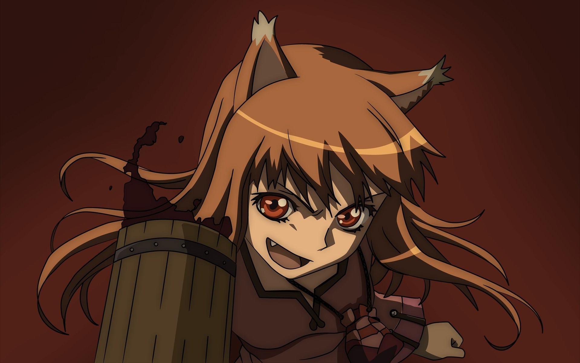 Holo from Spice and Wolf holding a wooden barrel HD Wallpaper
