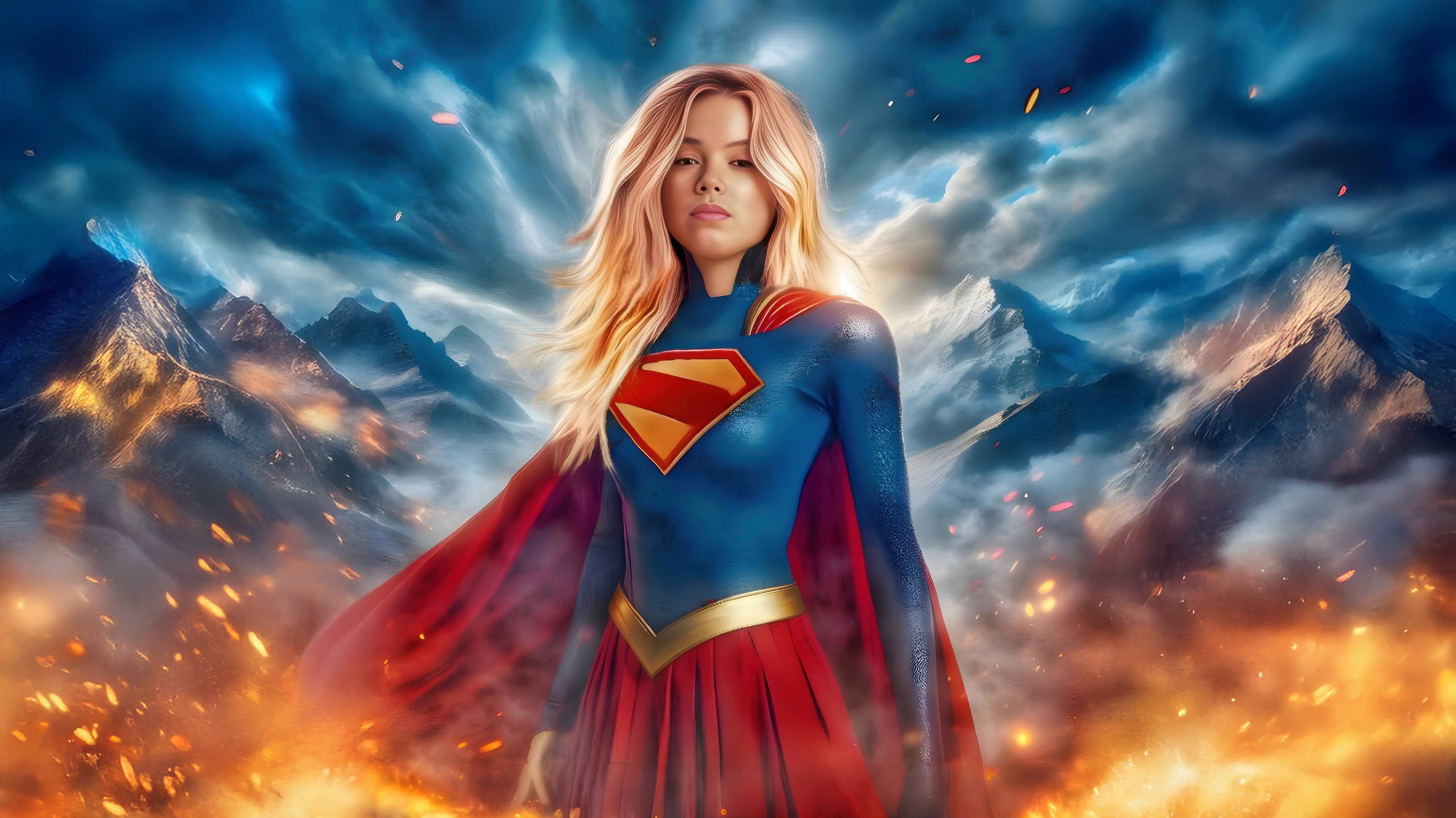 Milly Alcock as Supergirl in a dramatic mountain scene HD Wallpaper