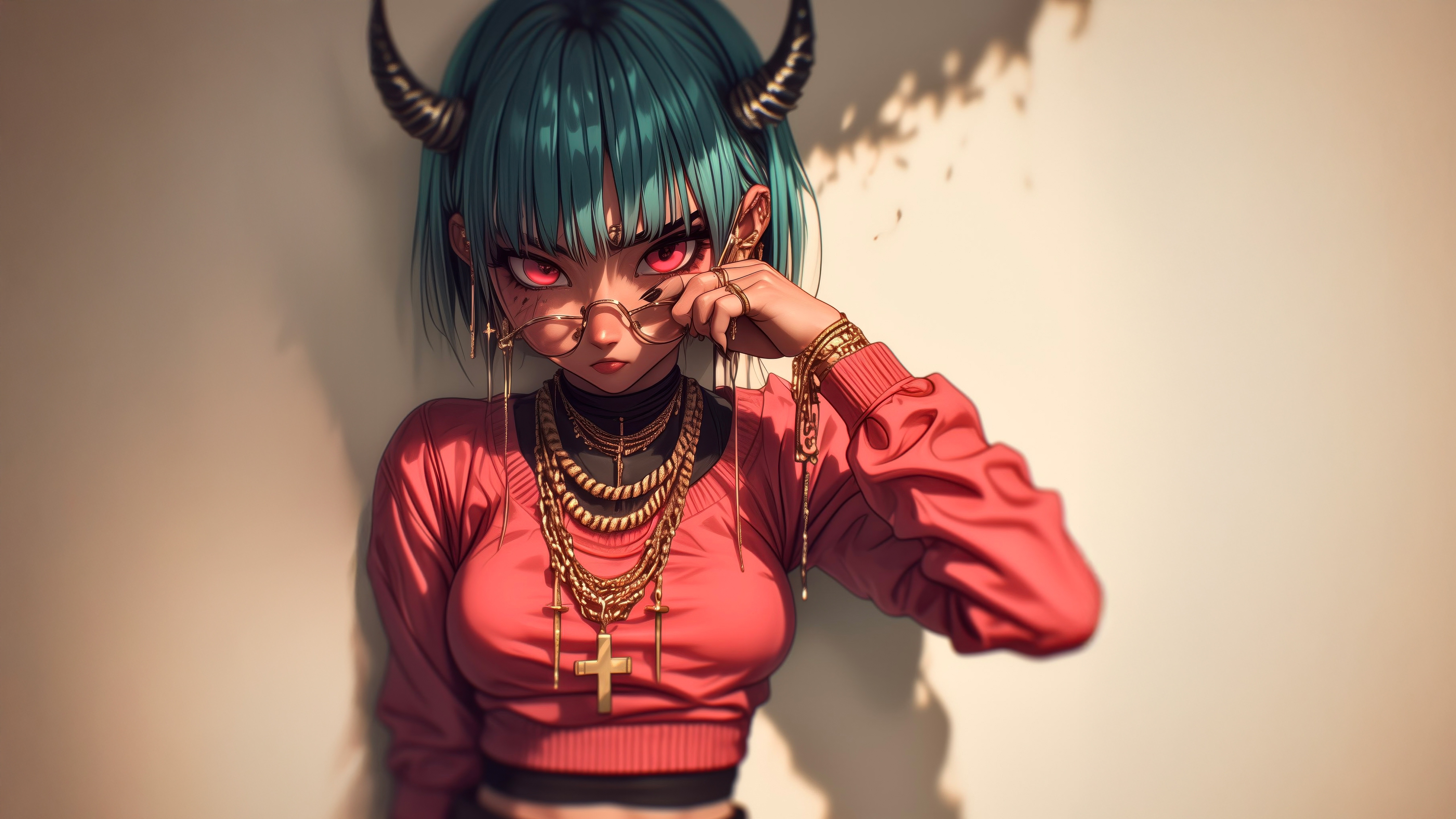 The Demon Queen with Horns and Red Eyes HD Wallpaper