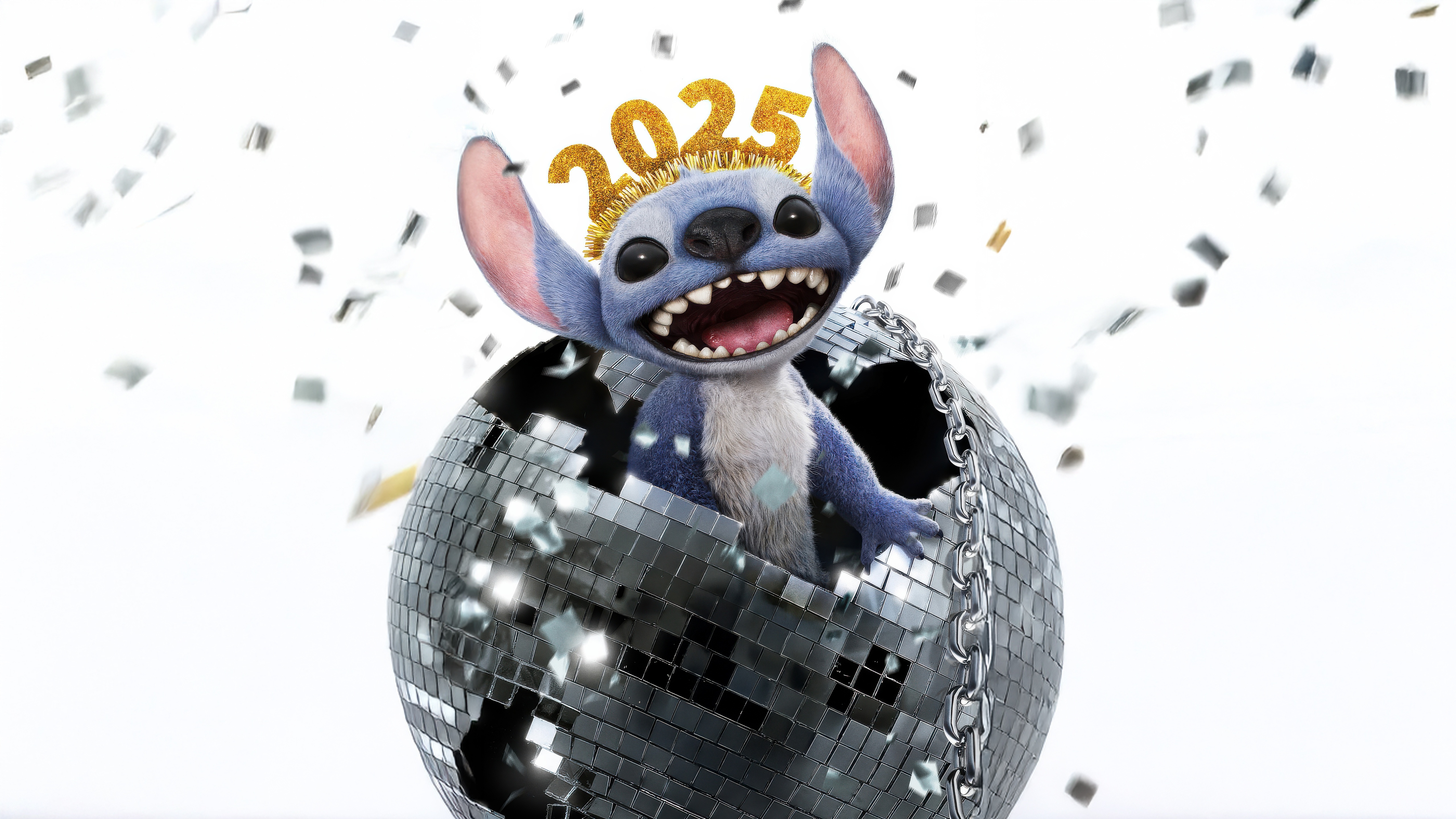 Stitch wearing 2025 crown in a disco ball HD Wallpaper