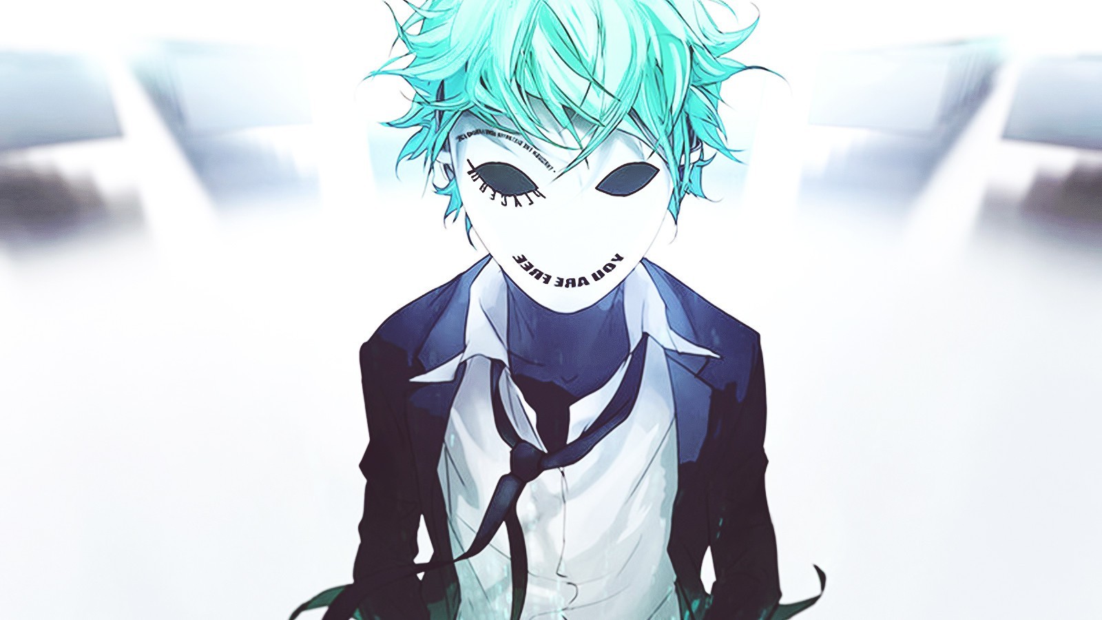 Anime character with mask and teal hair HD Wallpaper