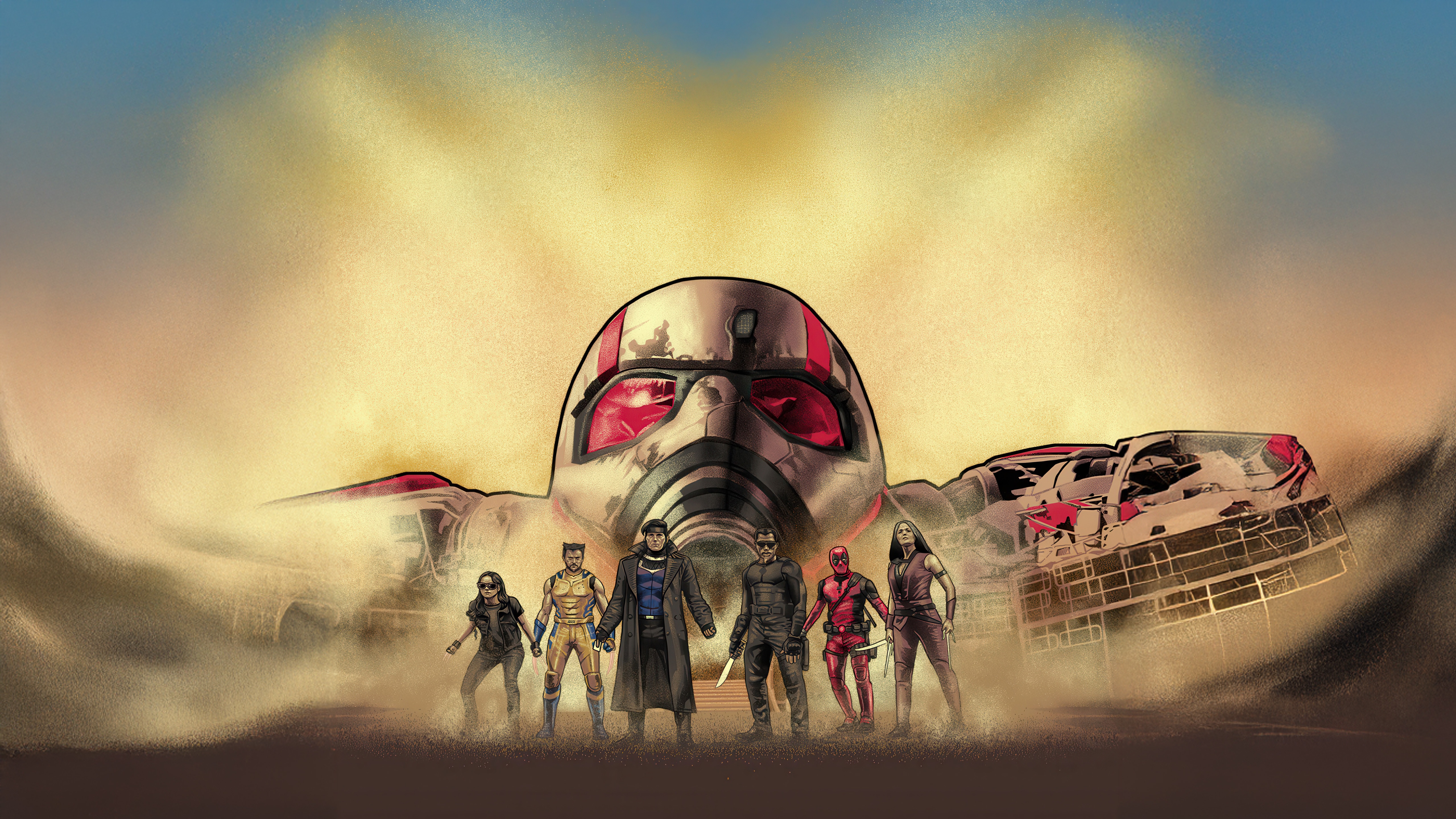 Deadpool and Wolverine with Ant-Man in the background HD Wallpaper