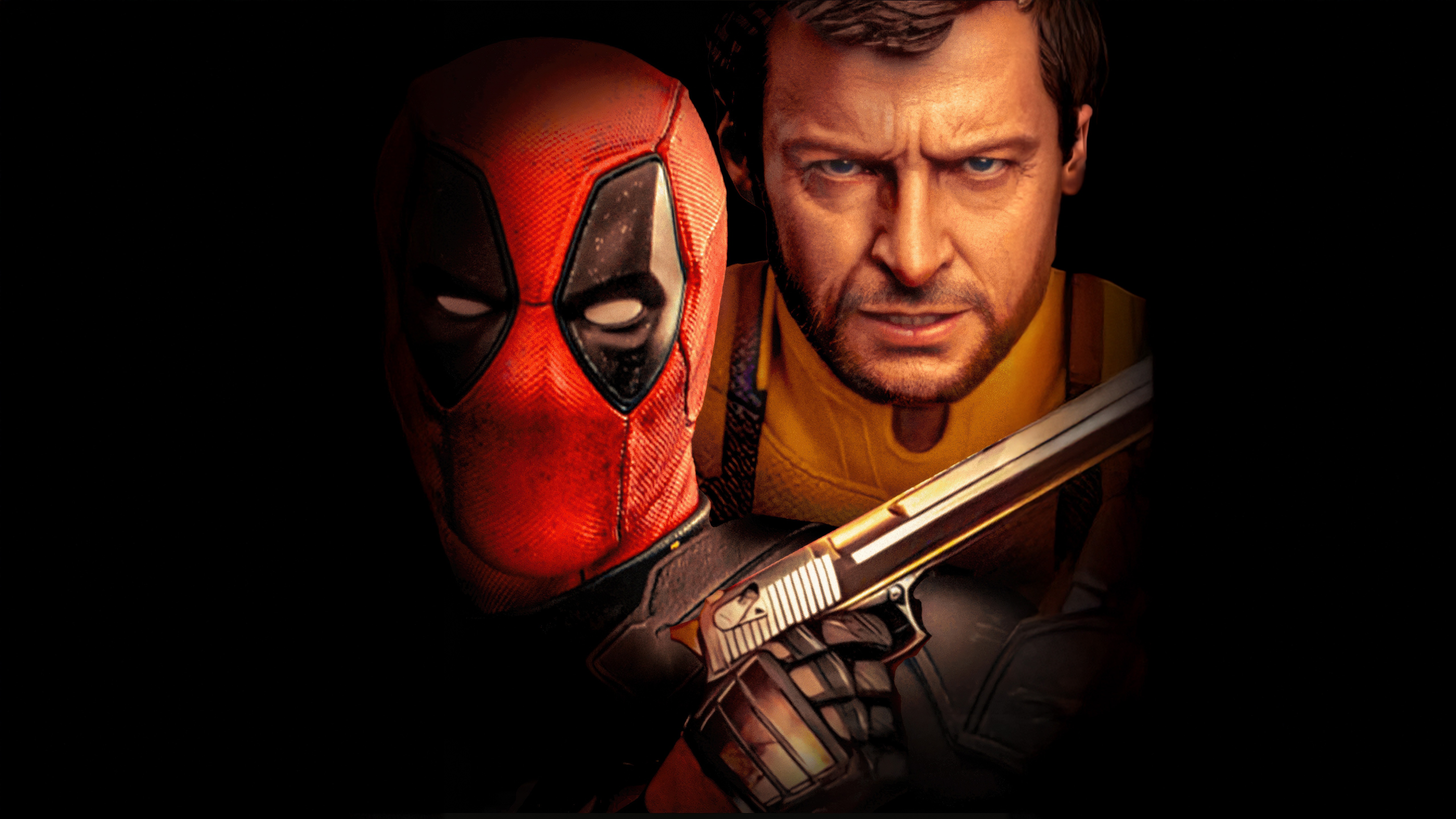 Deadpool and Wolverine with a Gun HD Wallpaper