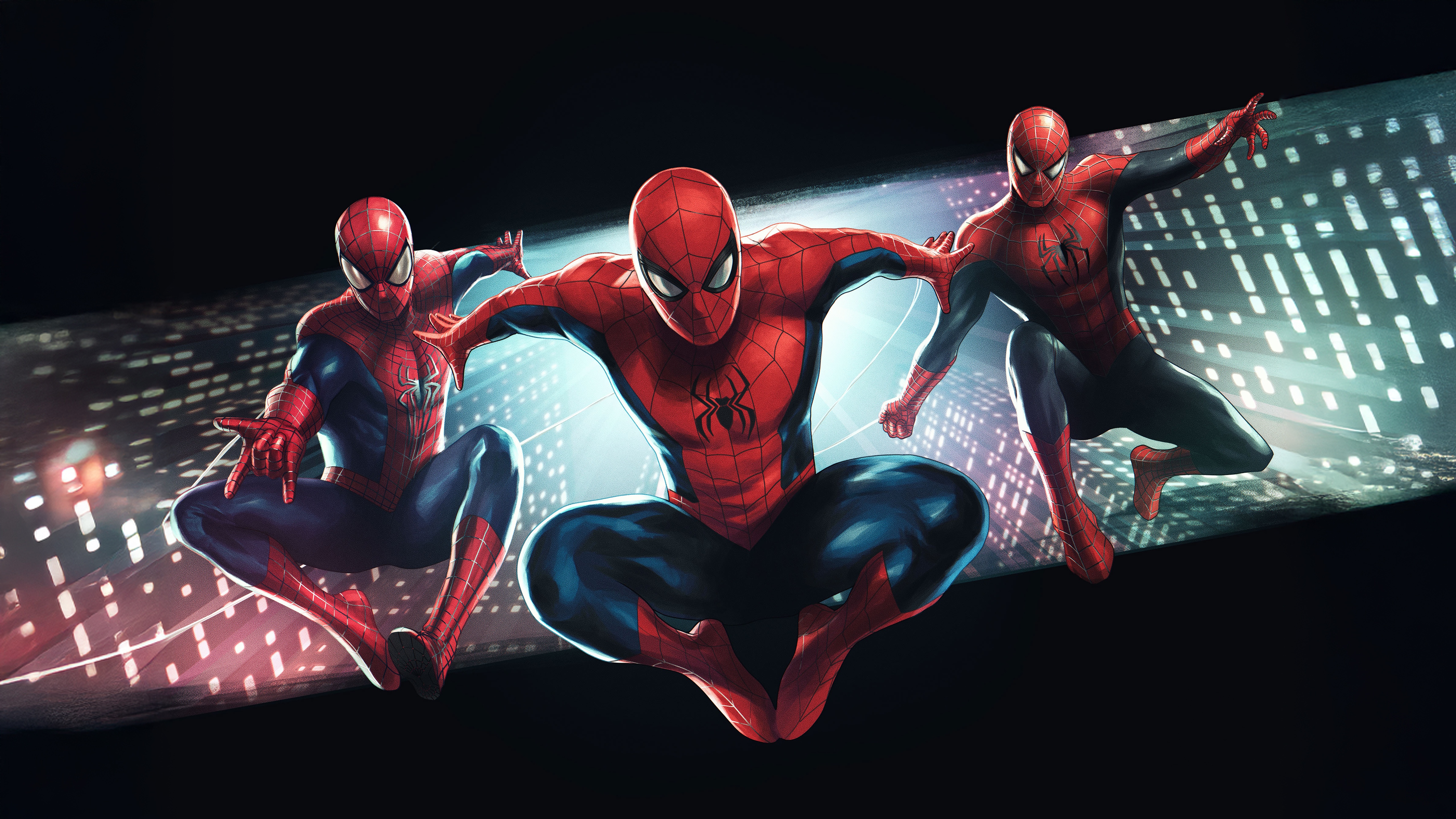 Spider-Verse Team Up with Three Spider-Men HD Wallpaper