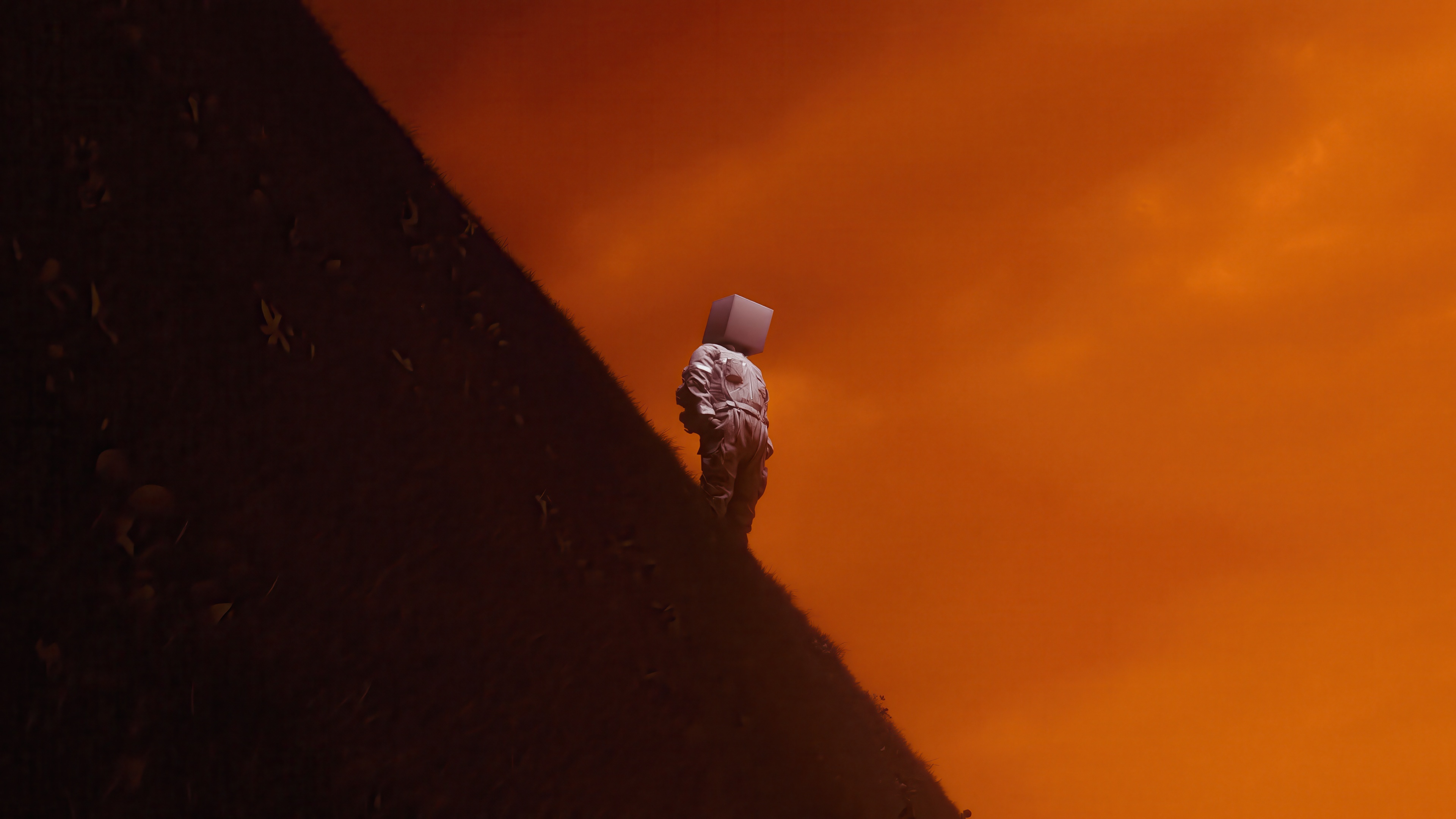 Tv Head Man on a Hill Under Orange Sky HD Wallpaper