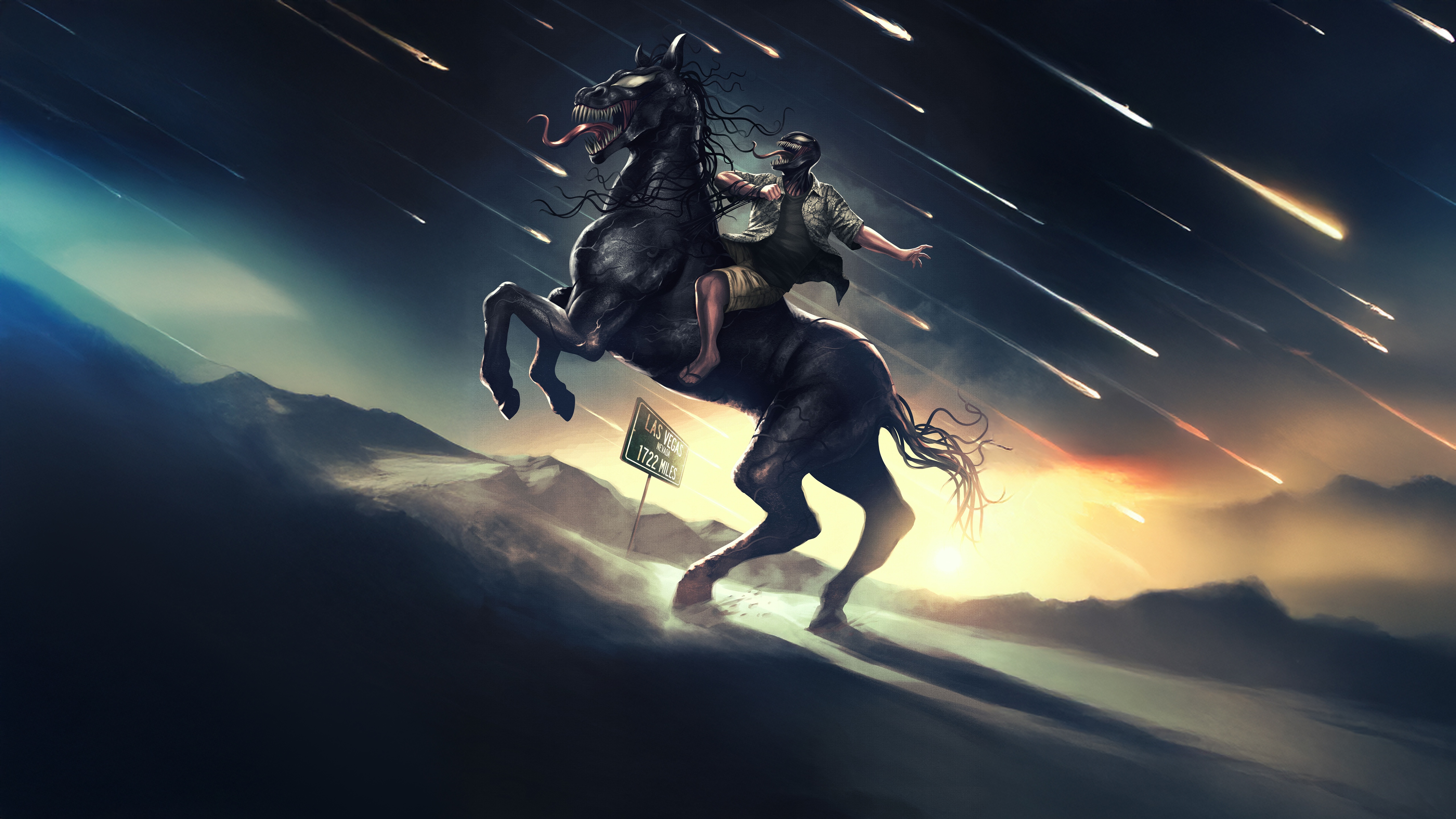 Venom Bonded Horseman in Meteor Shower HD Wallpaper