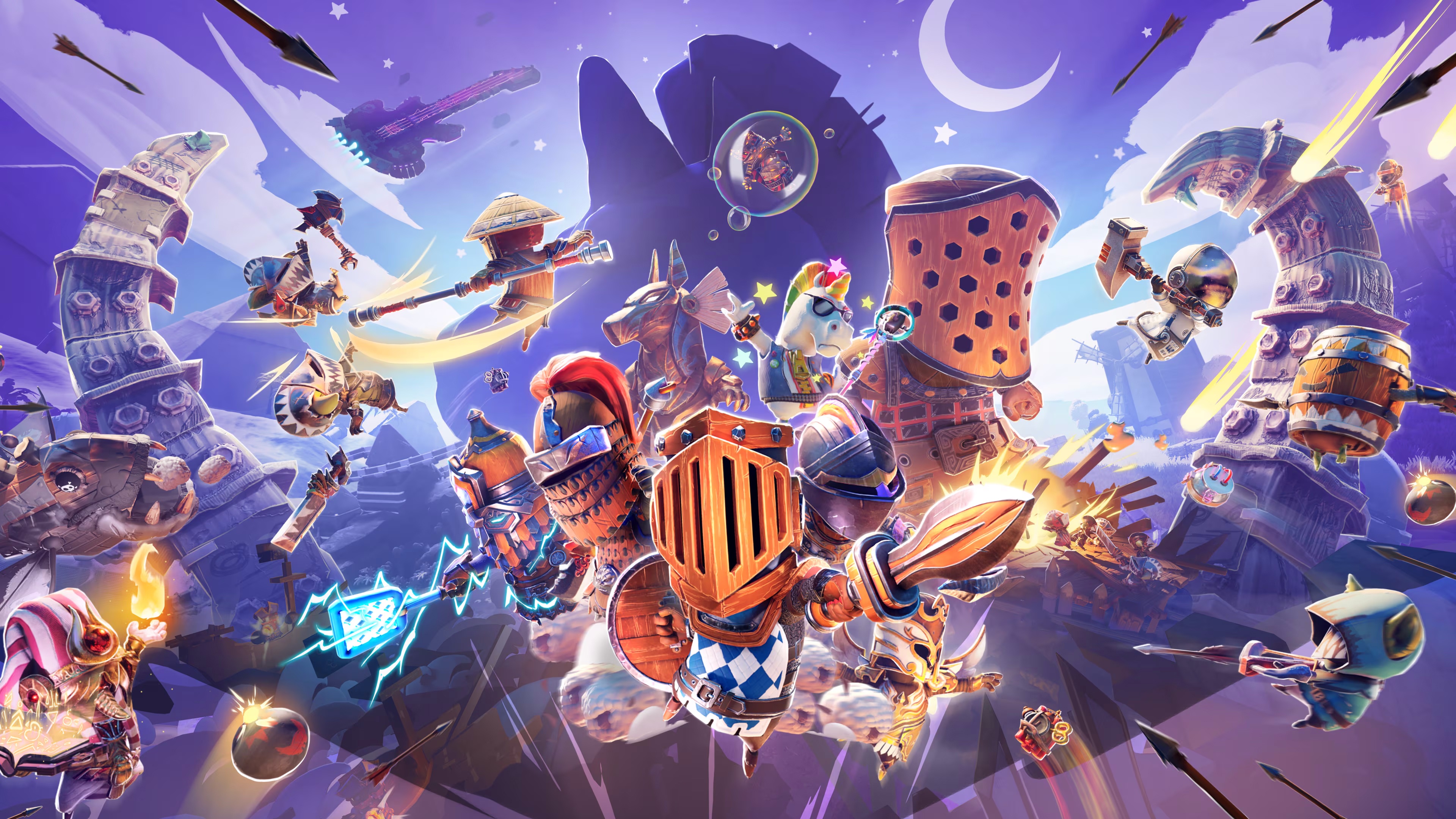 Big Helmet Heroes characters in a chaotic battle HD Wallpaper