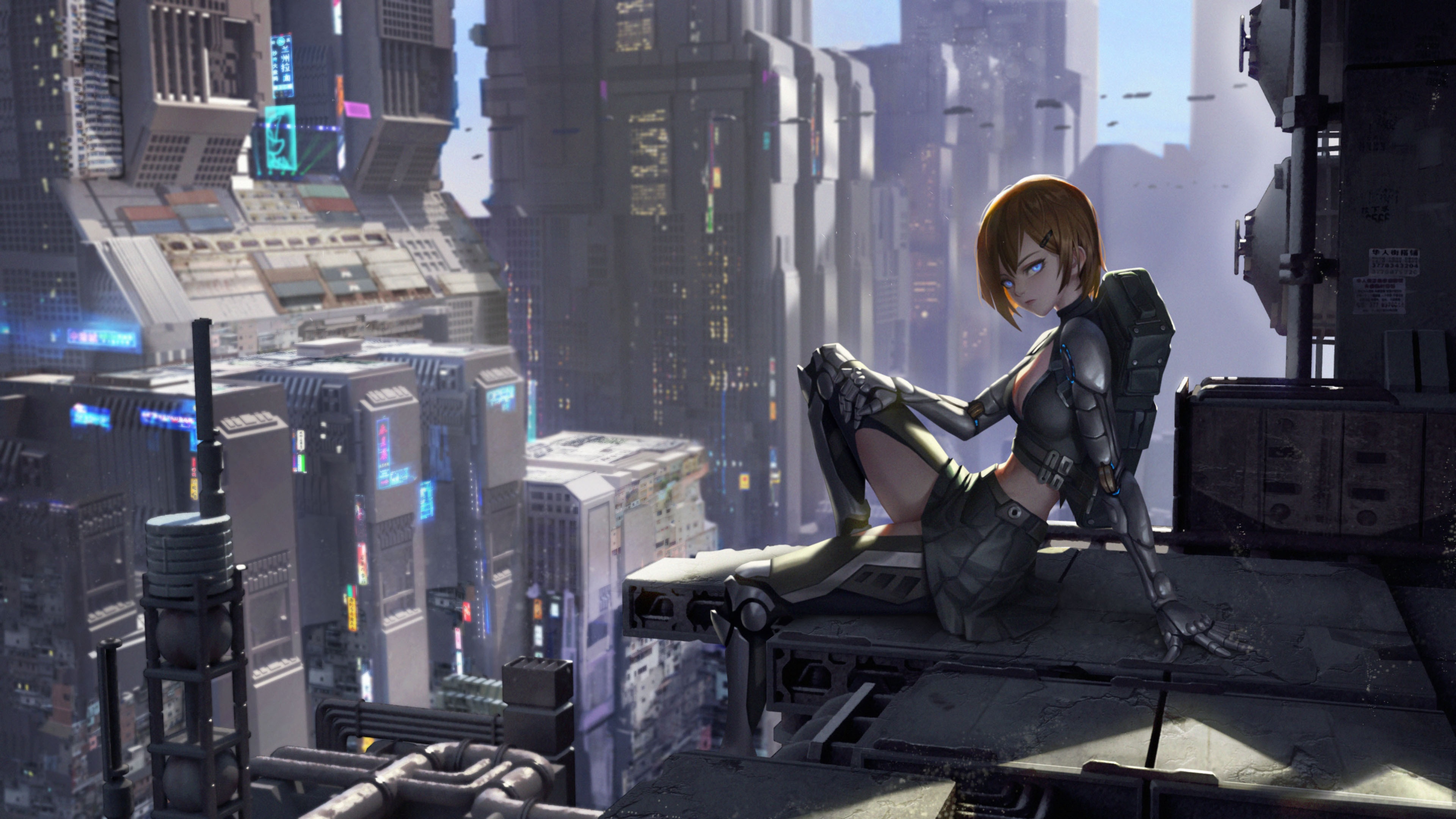 Cyberpunk Girl in Futuristic City HD Wallpaper