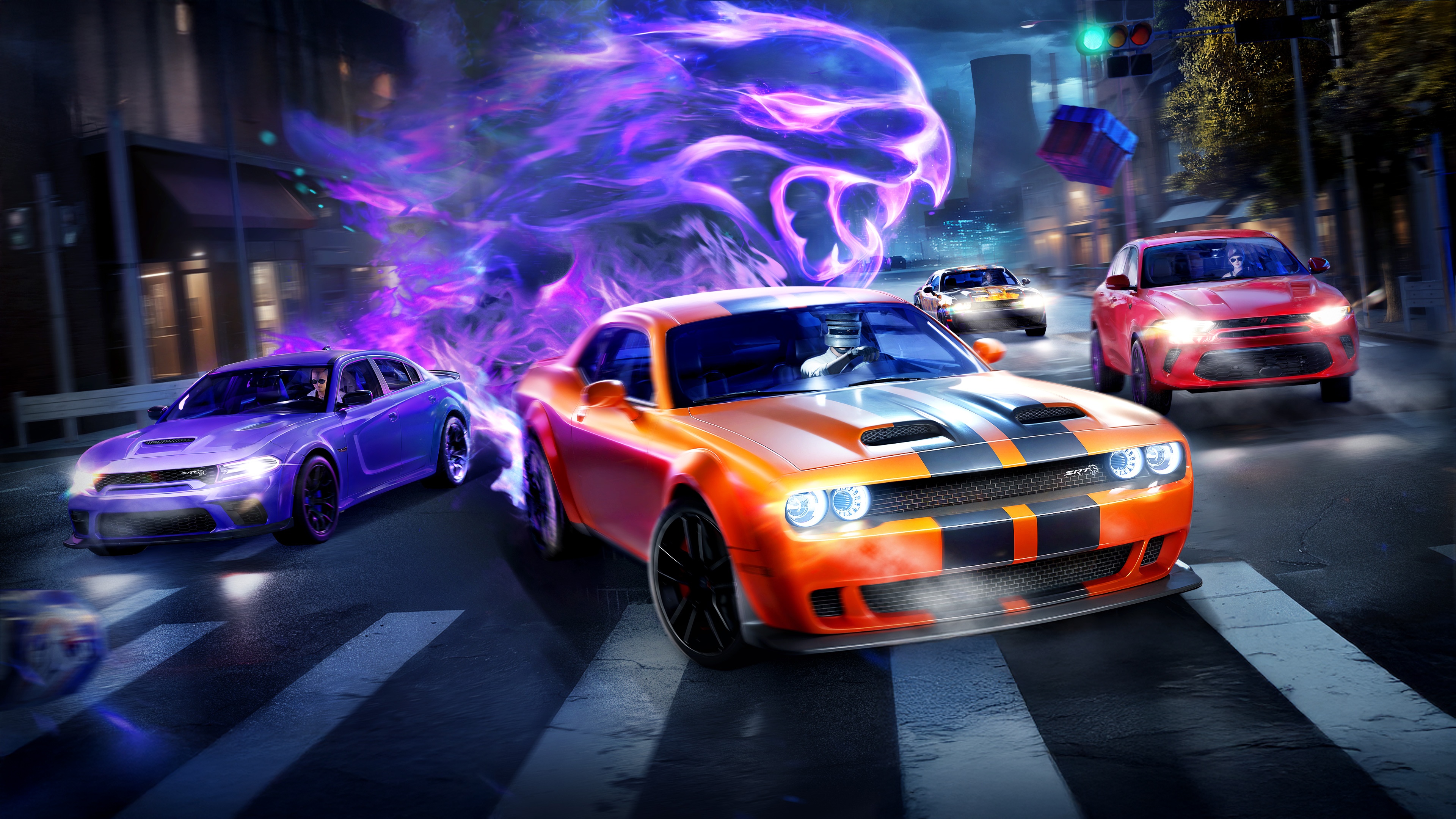 Dodge Challenger and Charger with Purple Energy HD Wallpaper