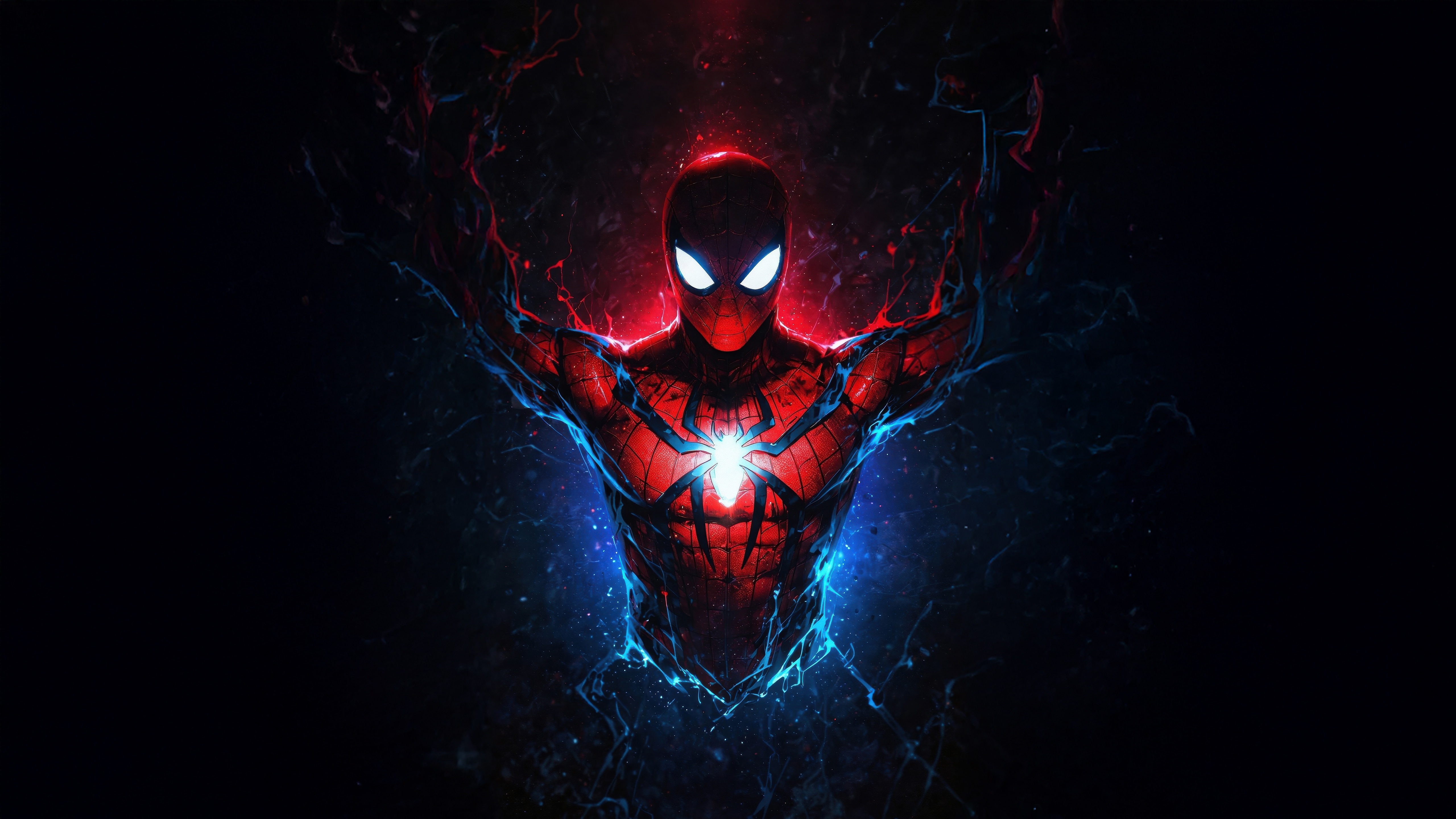 Spiderman with red and blue energy HD Wallpaper
