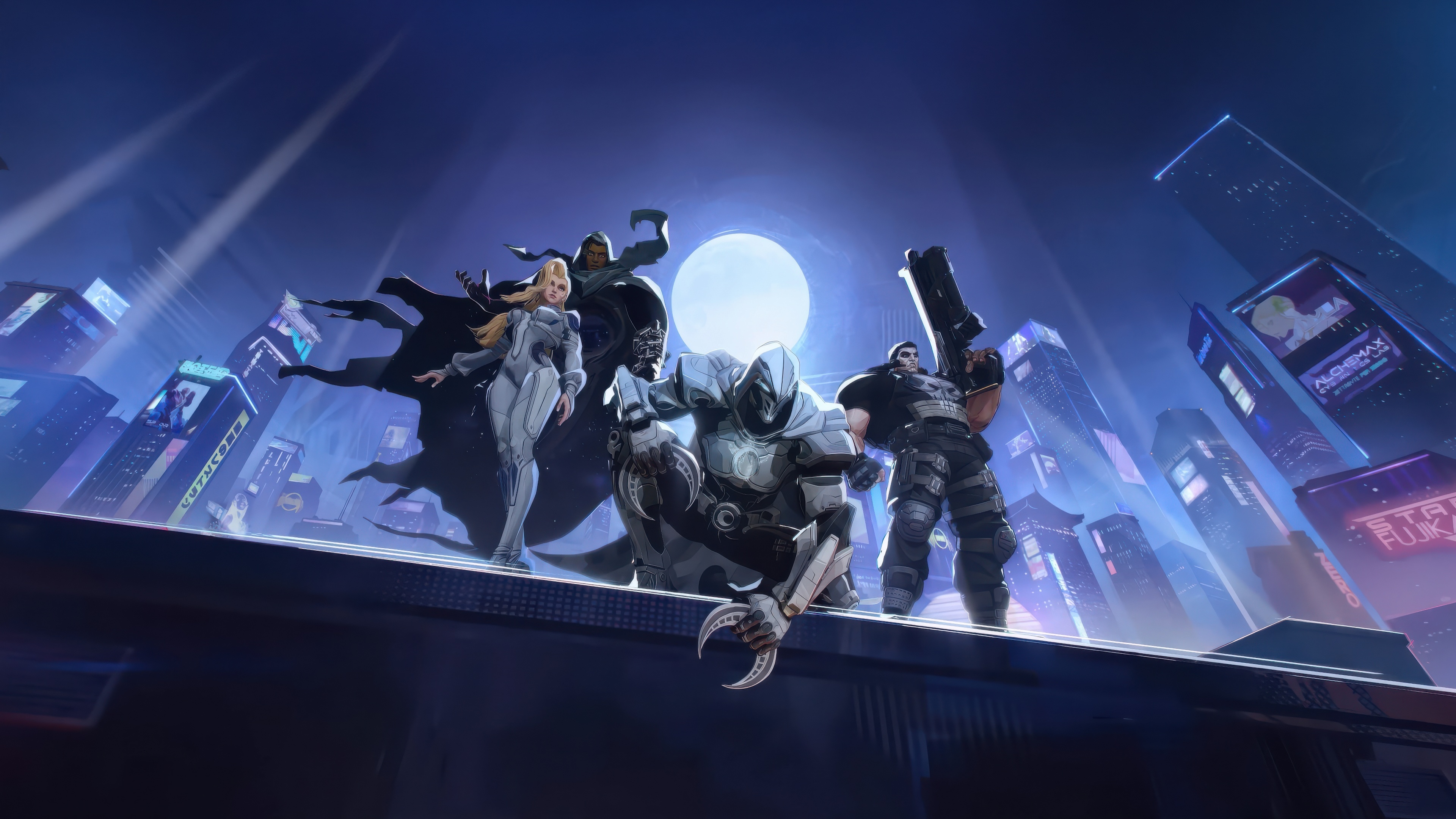 Marvel Rivals: Moon Knight and Punisher in Cyberpunk City HD Wallpaper