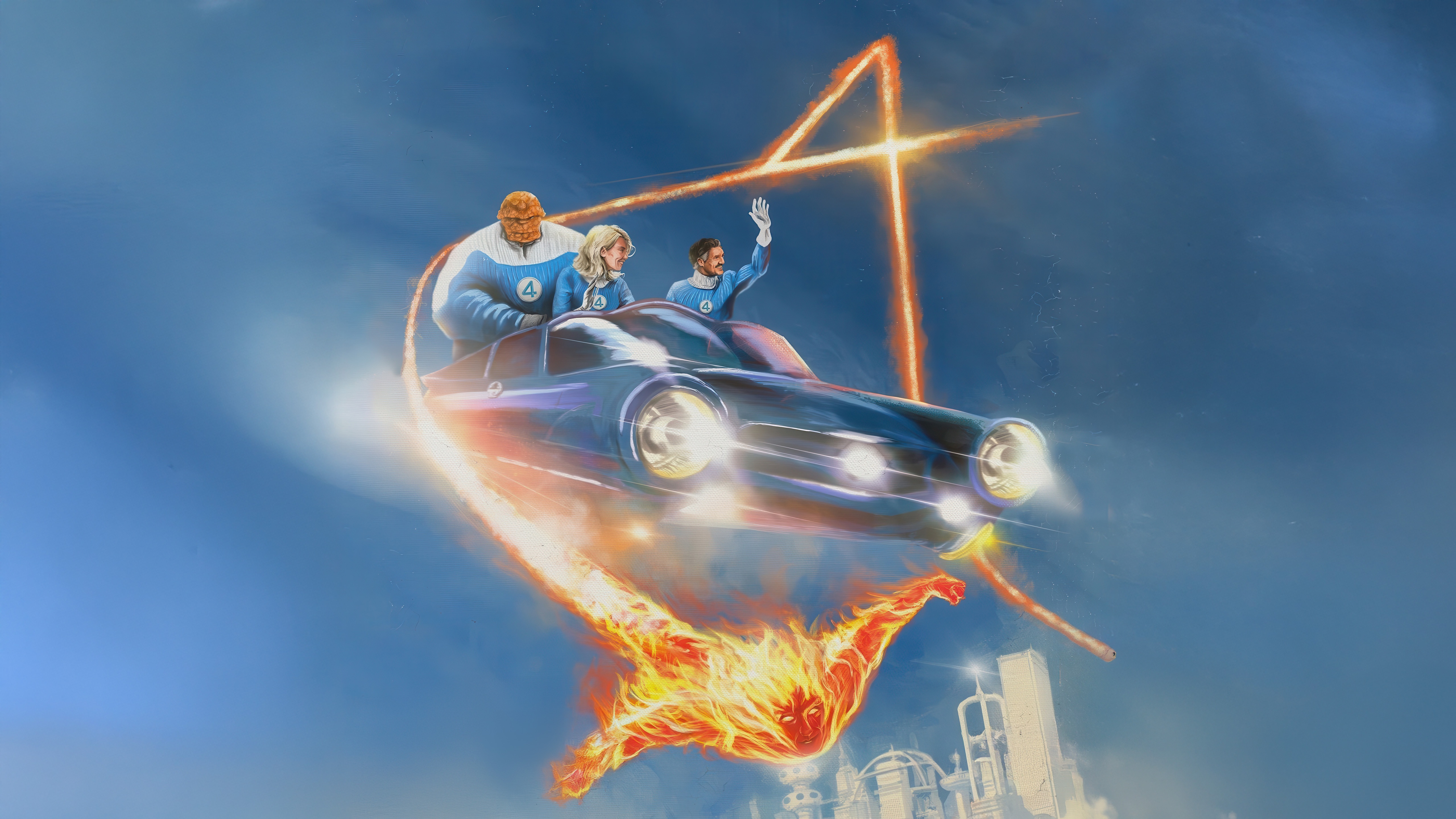 The Fantastic Four Flying in a Car HD Wallpaper