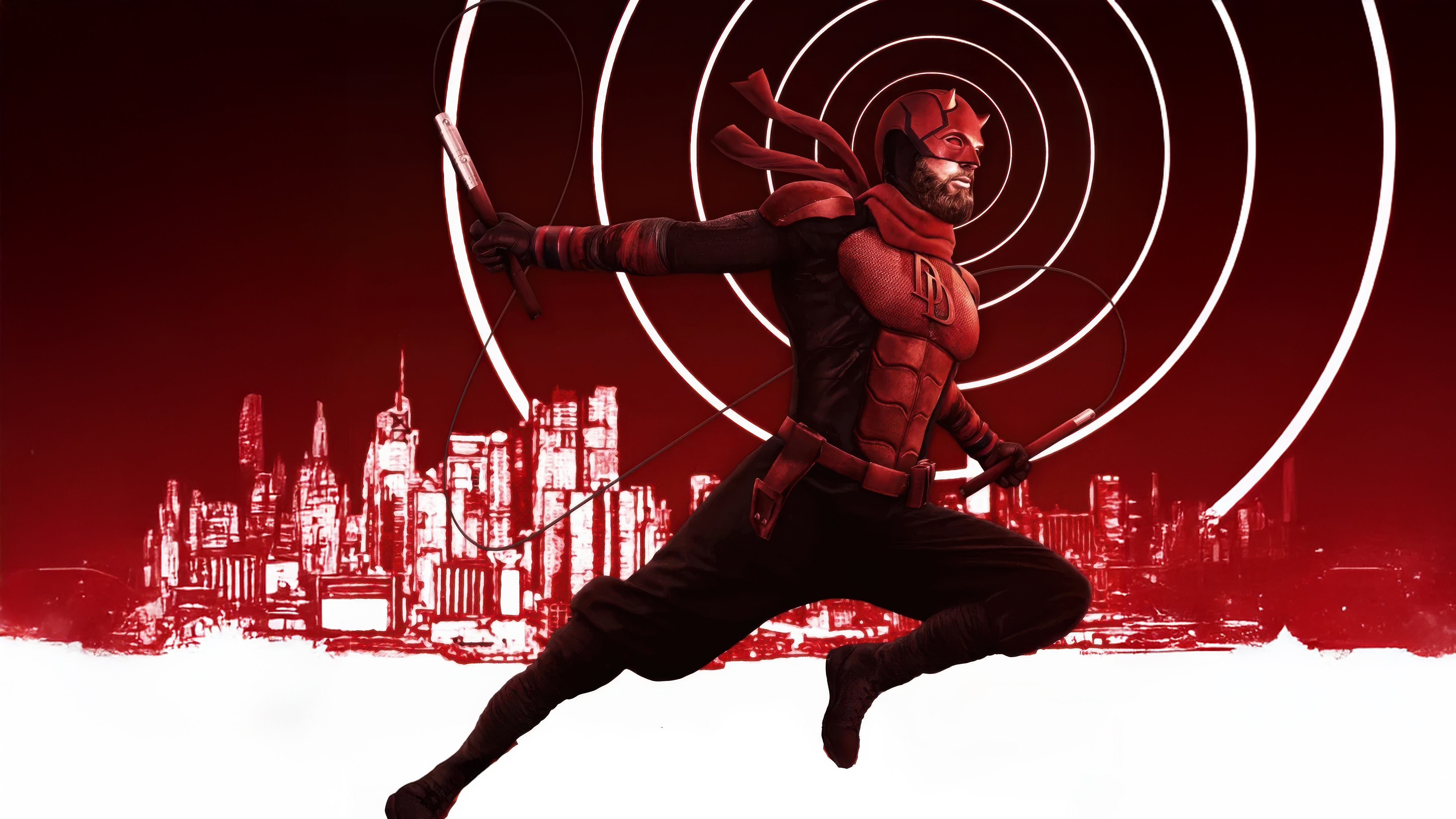 Daredevil in a red suit with nunchucks HD Wallpaper