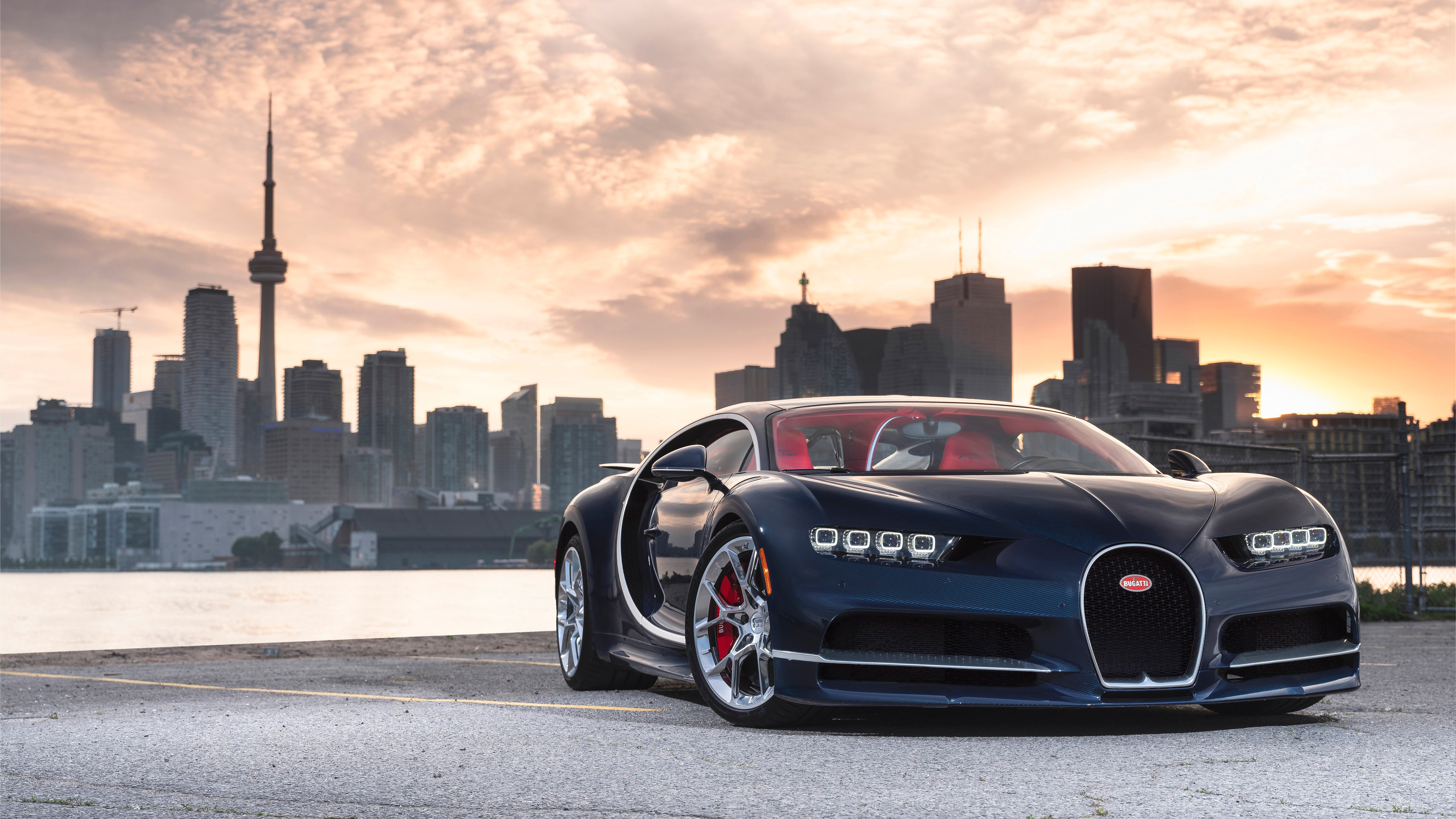 Bugatti Chiron in Toronto with CN Tower HD Wallpaper