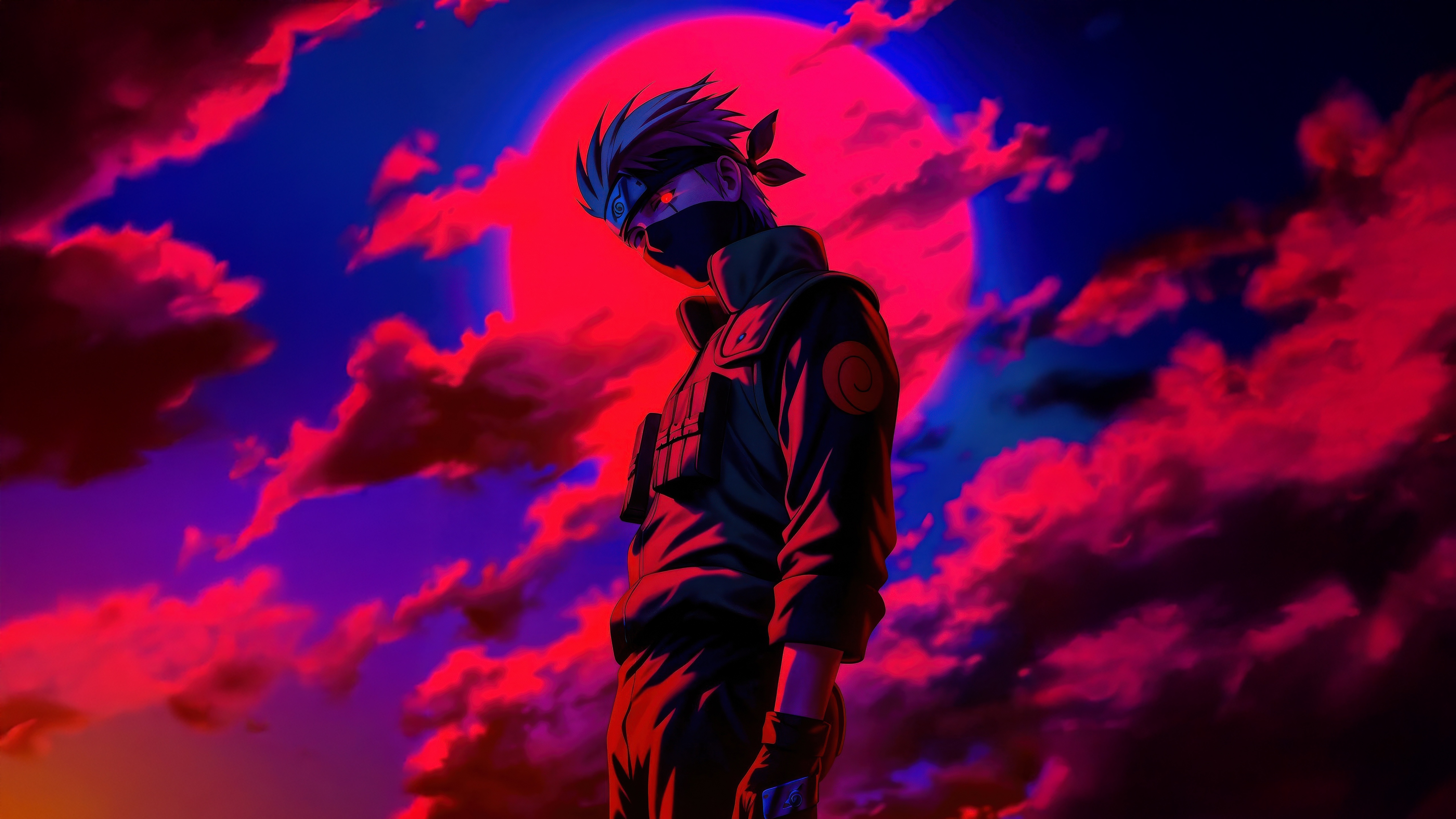 Kakashi Hatake in a neon-lit sky HD Wallpaper