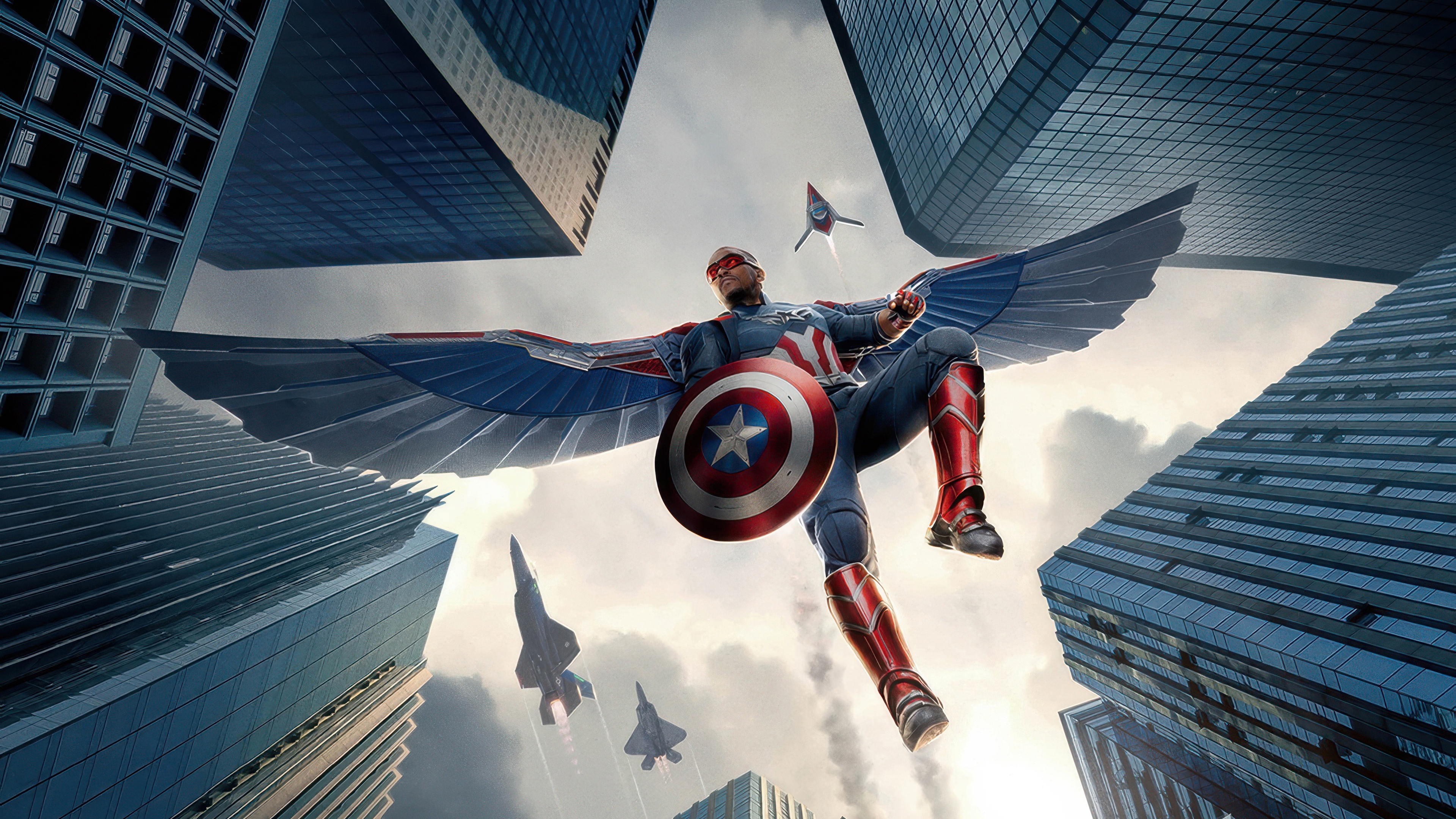 Captain America Flying with Wings and Shield HD Wallpaper