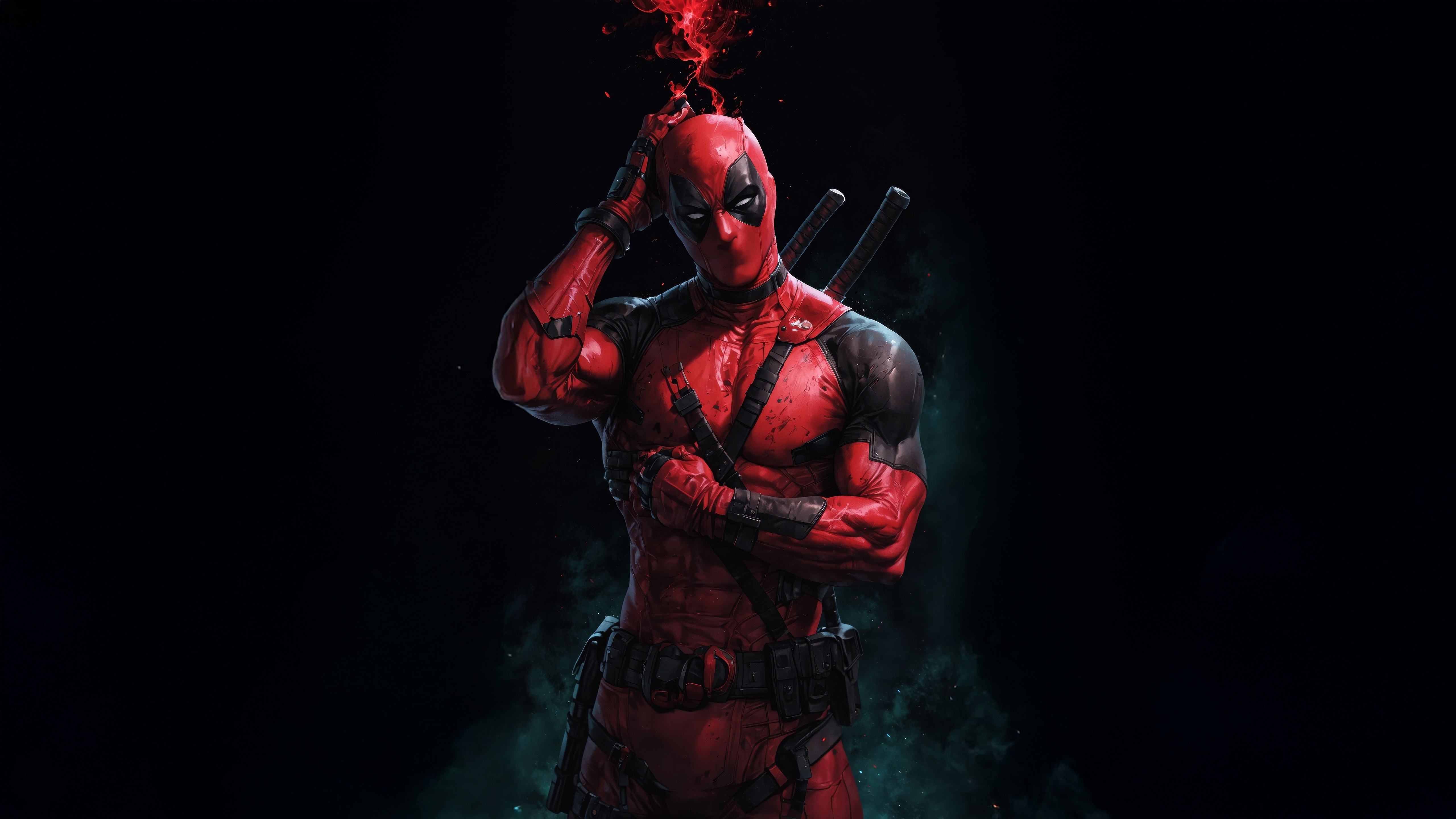 Deadpool with red smoke from his head HD Wallpaper