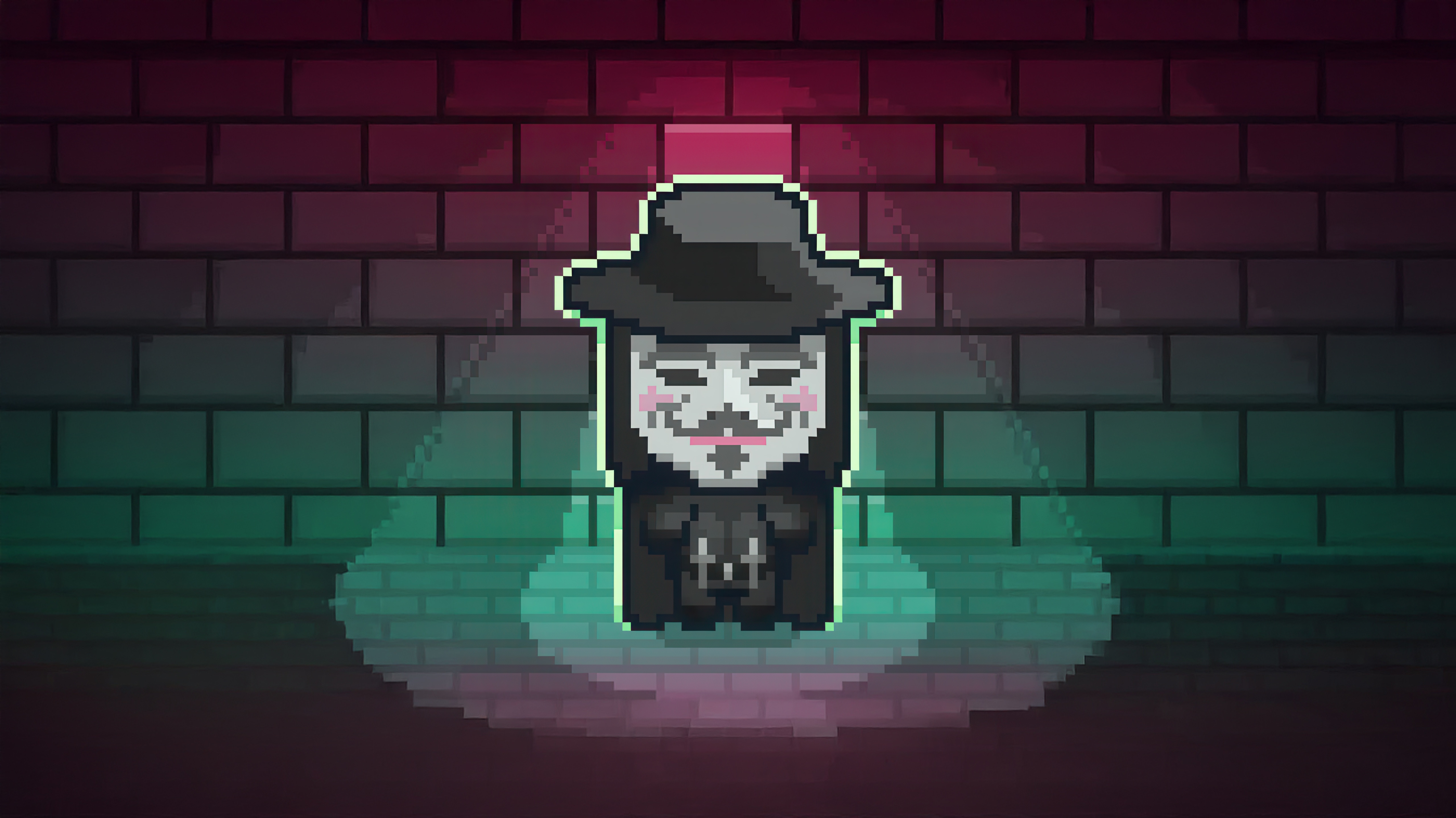 Pixelated Guy Fawkes Masked Figure in Alley HD Wallpaper
