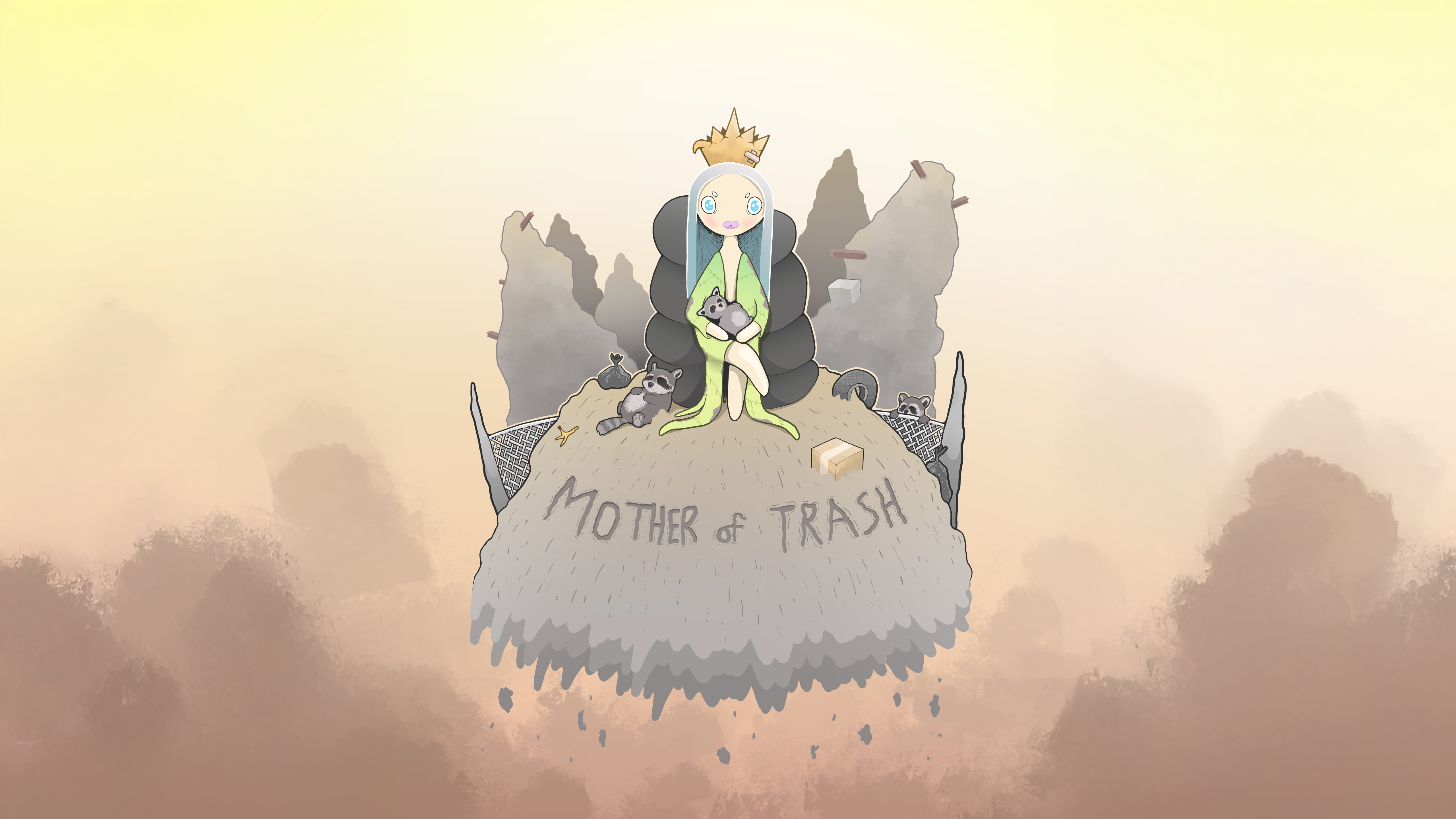 Mother of Trash with raccoons and trash HD Wallpaper