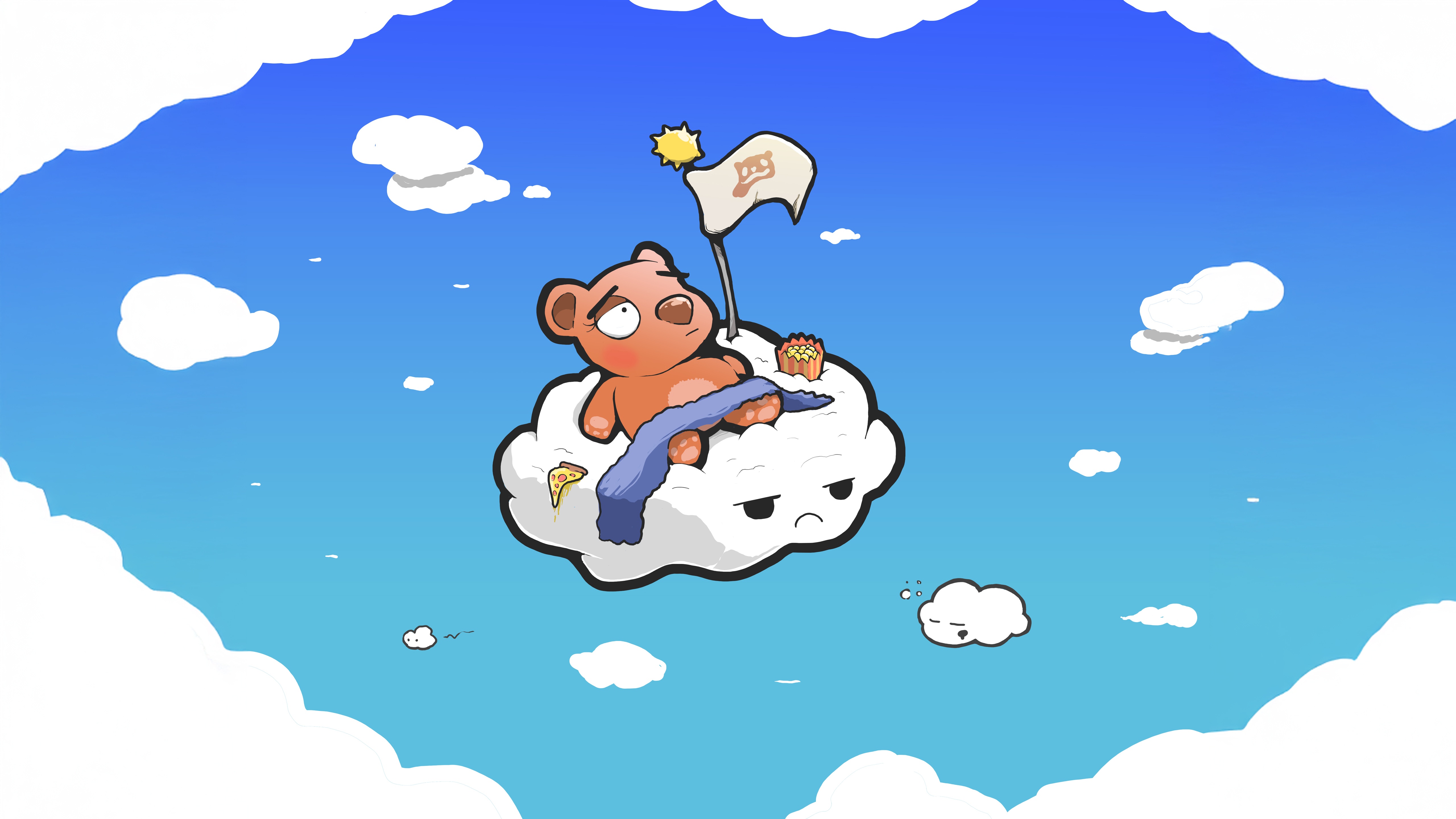 Bear on a cloud with a flag HD Wallpaper