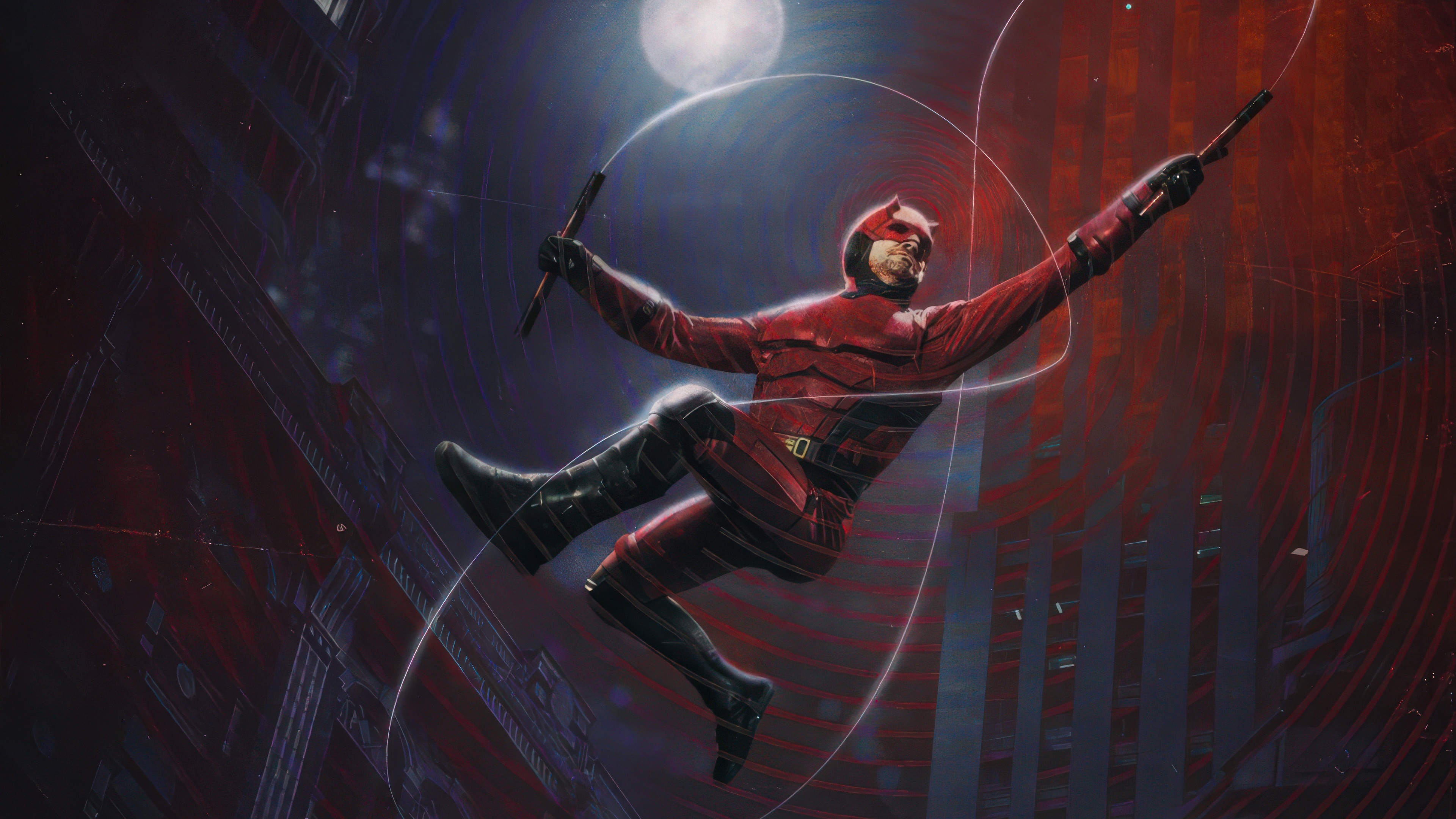 Daredevil in Red Suit with Nunchucks HD Wallpaper