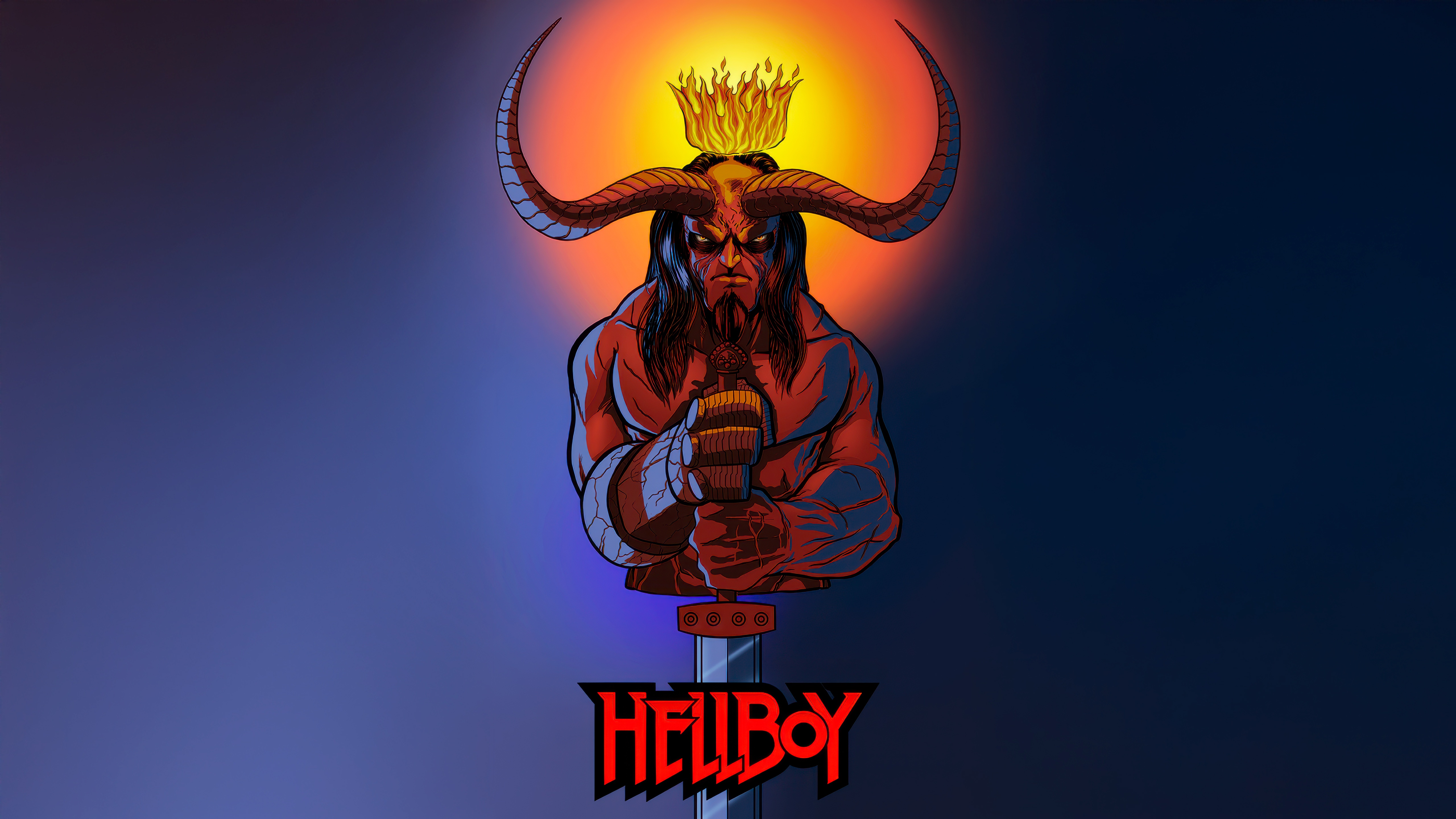 Hellboy with Sword and Flames HD Wallpaper