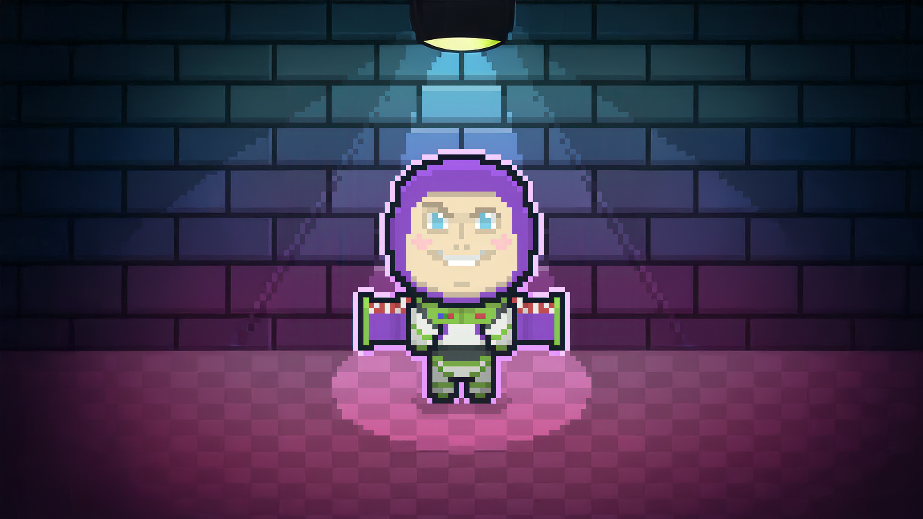 8-bit Buzz Lightyear in front of a brick wall HD Wallpaper