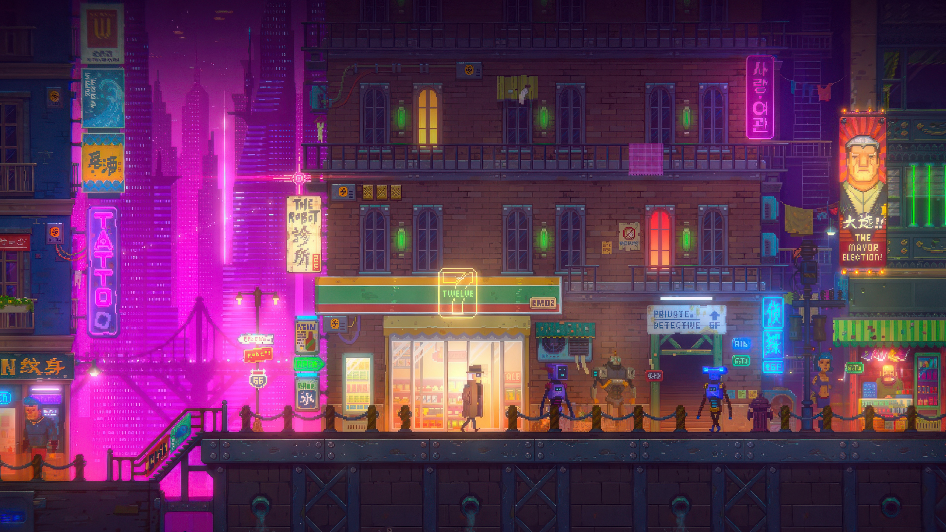 Pixel City Life In The Neon District HD Wallpaper