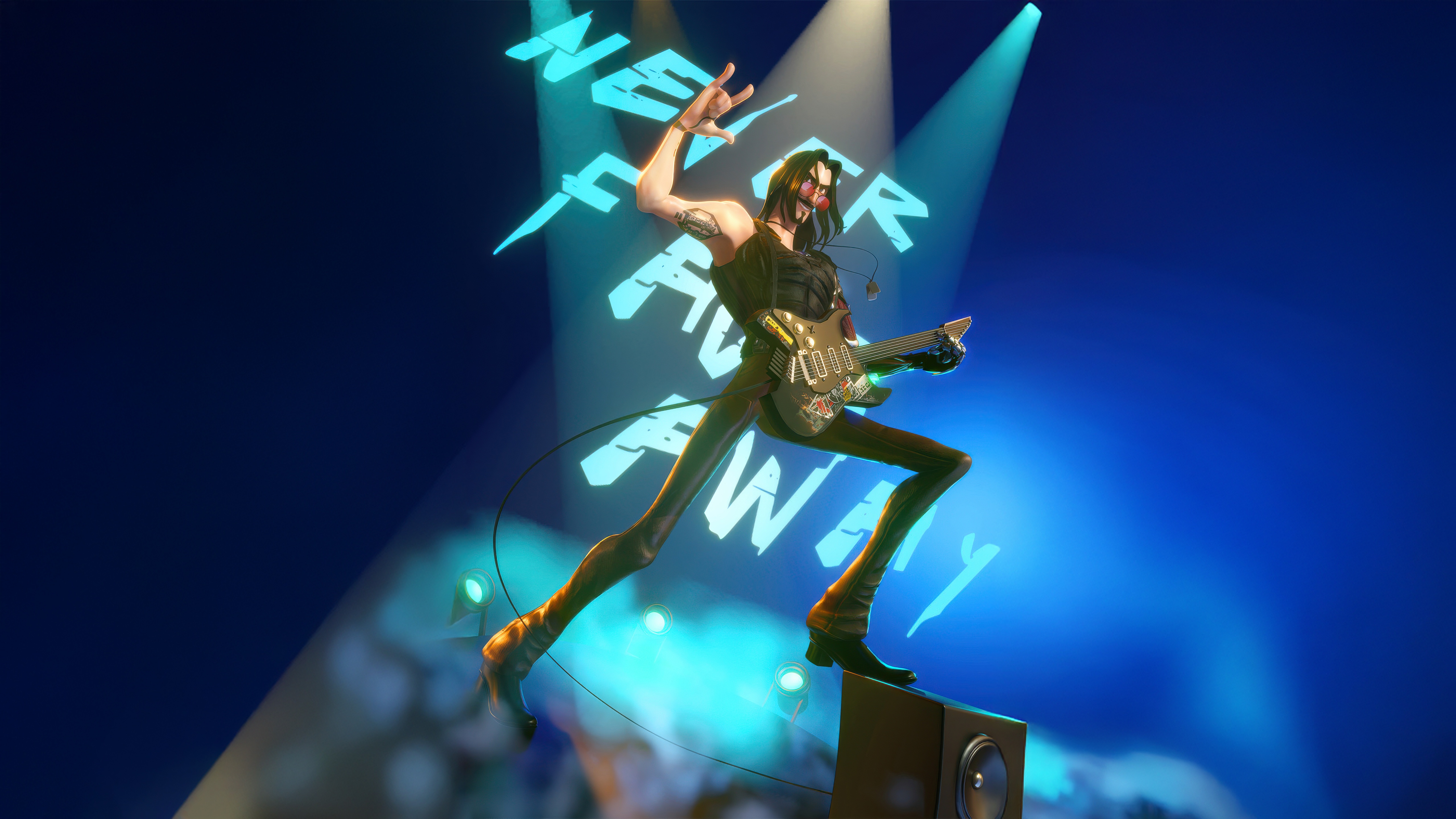 Johnny Silverhand plays guitar on stage HD Wallpaper