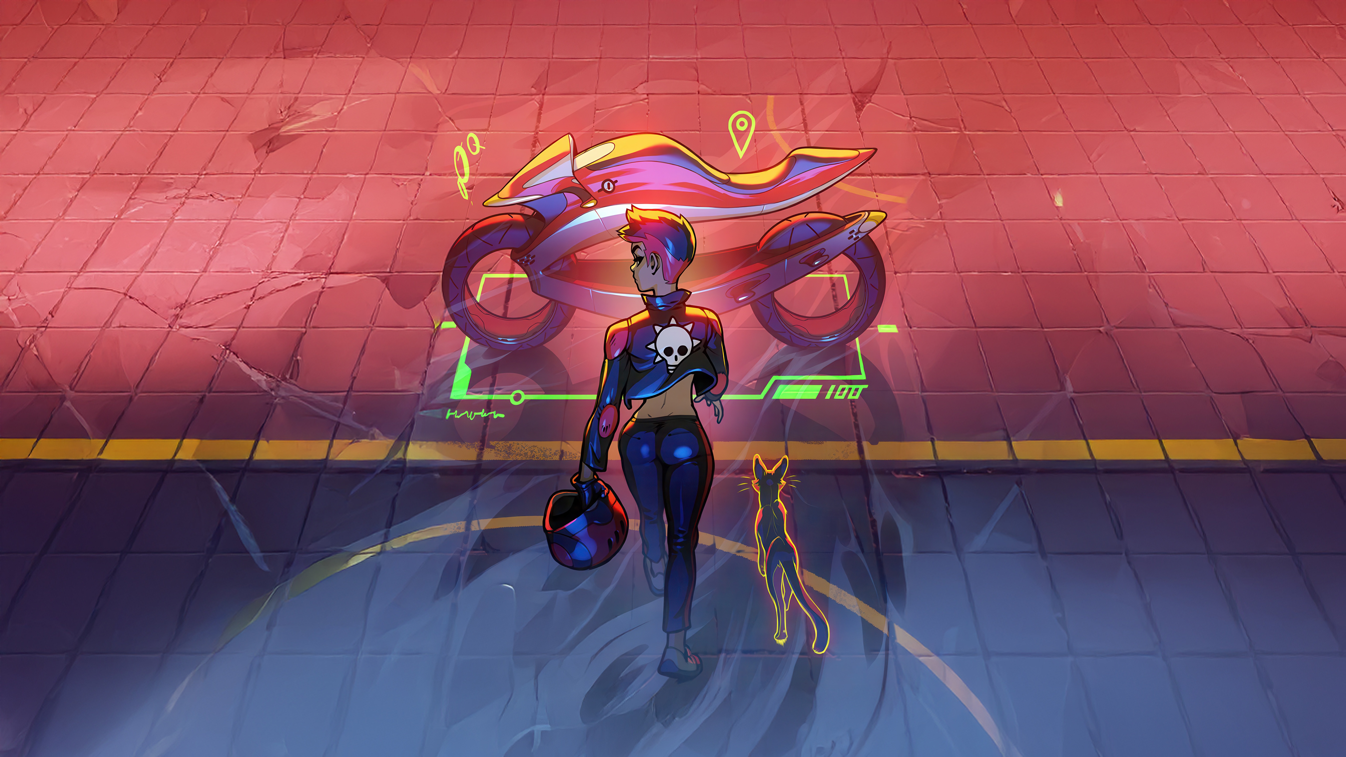 Futuristic Biker And Phantom Cat HD Wallpaper