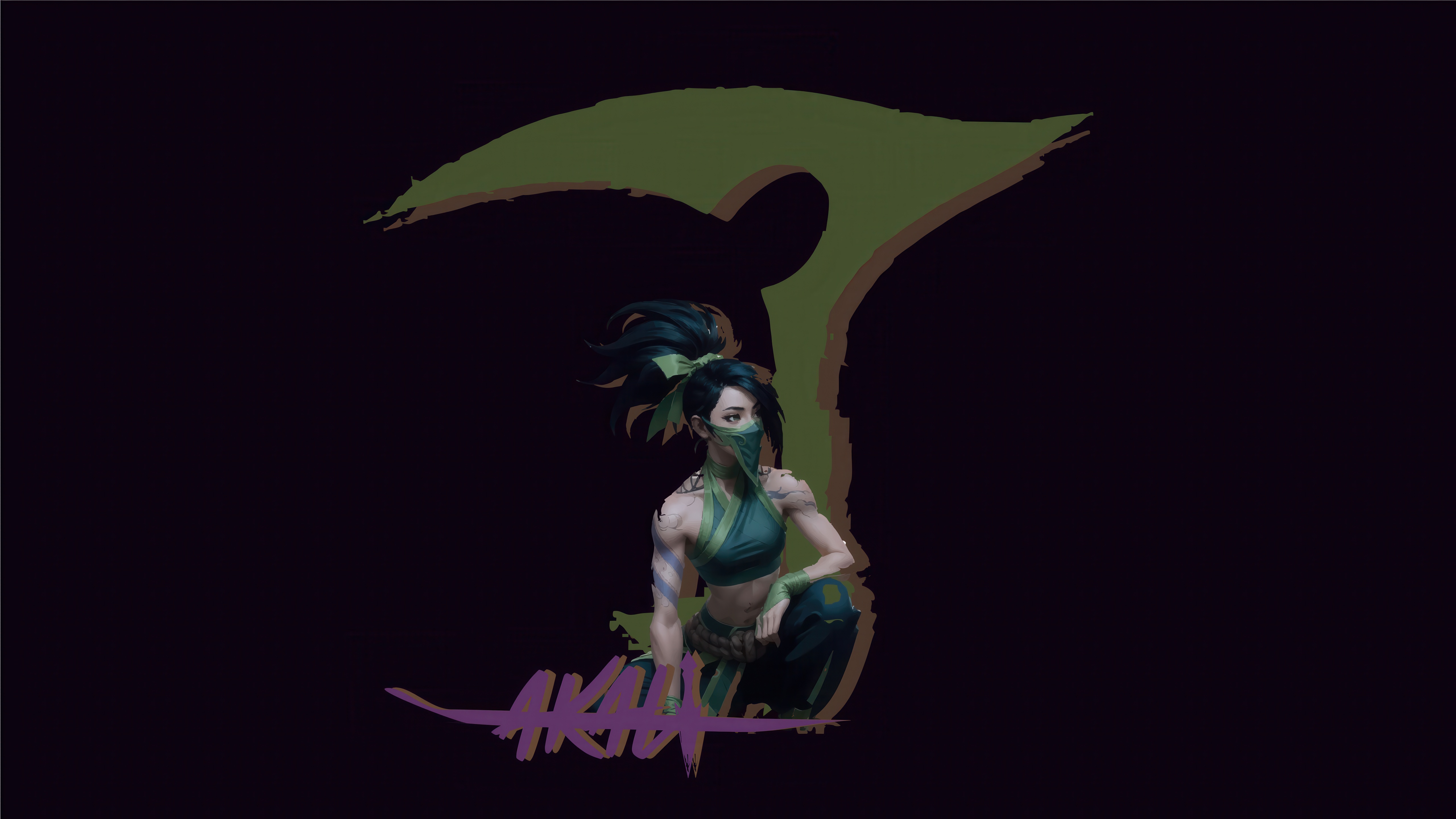 League of Legends Akali with Green Symbol HD Wallpaper
