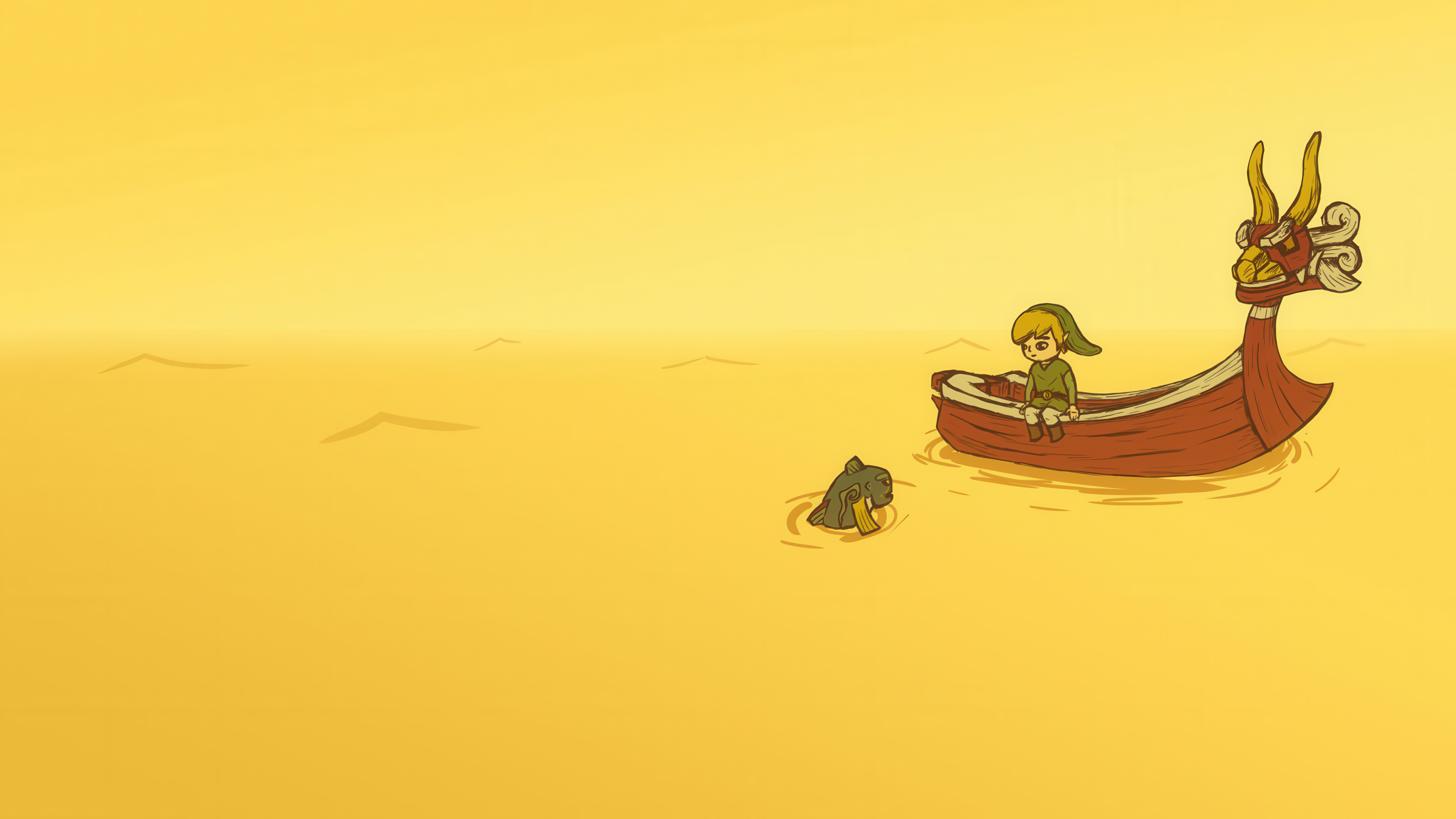 Link and a creature in a boat in The Legend of Zelda HD Wallpaper