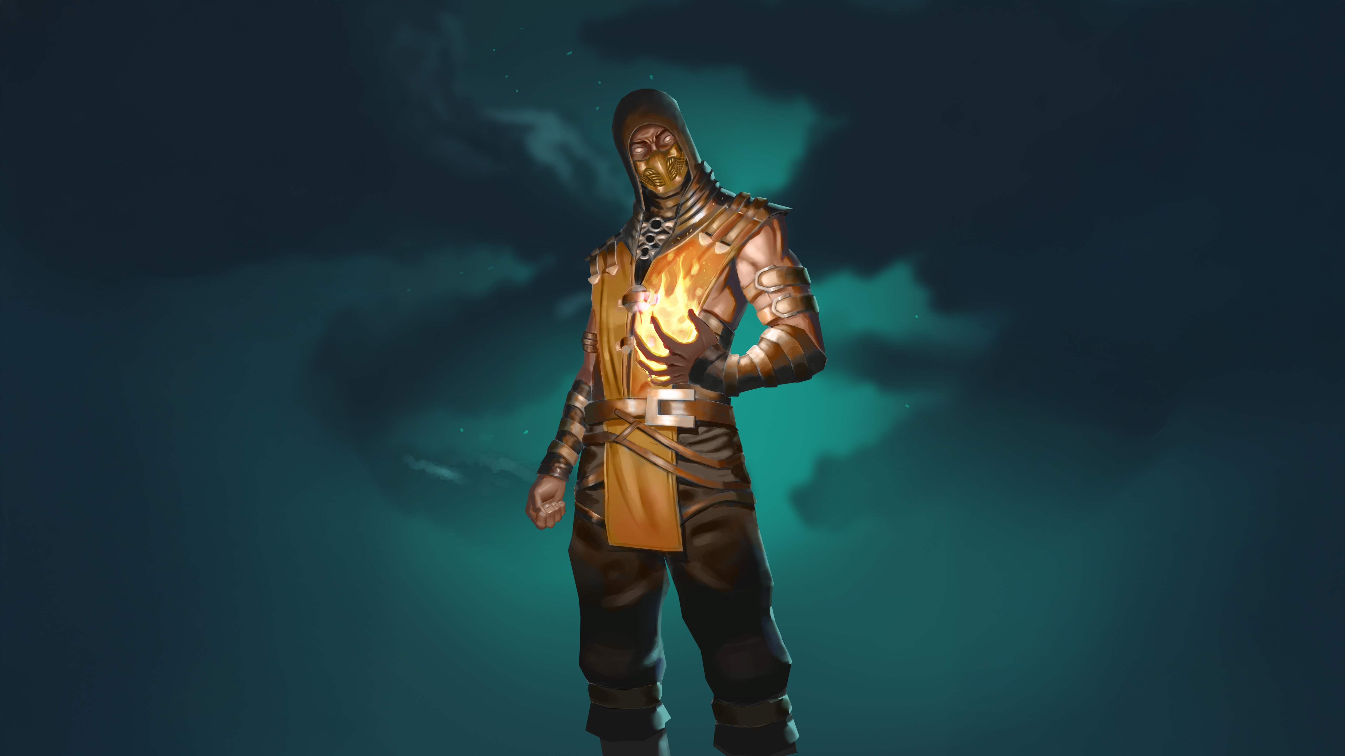 Scorpion from Mortal Kombat with fire HD Wallpaper
