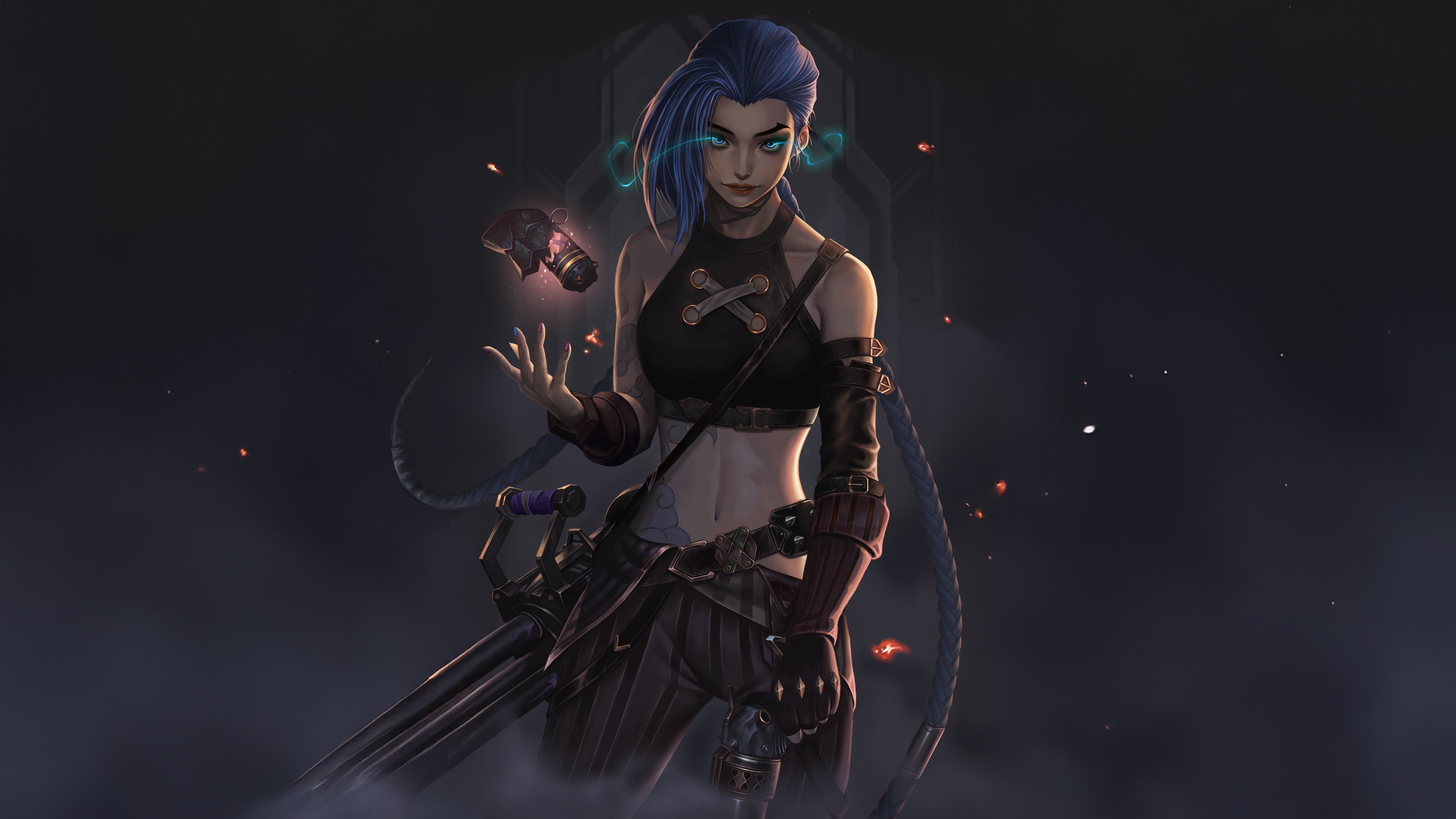 Jinx from Arcane with a large weapon HD Wallpaper