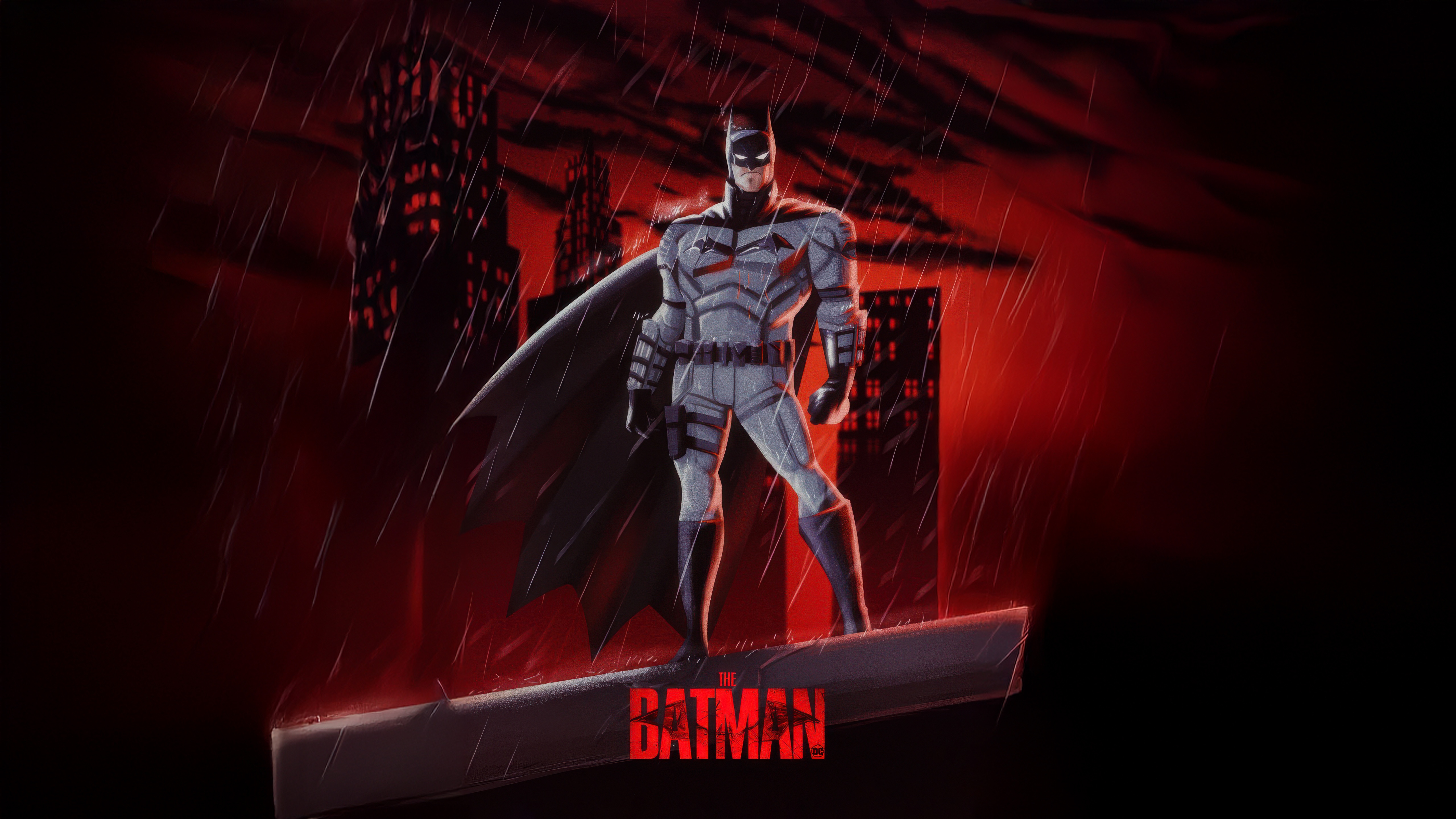 The Batman Standing on a Rooftop in the Rain HD Wallpaper