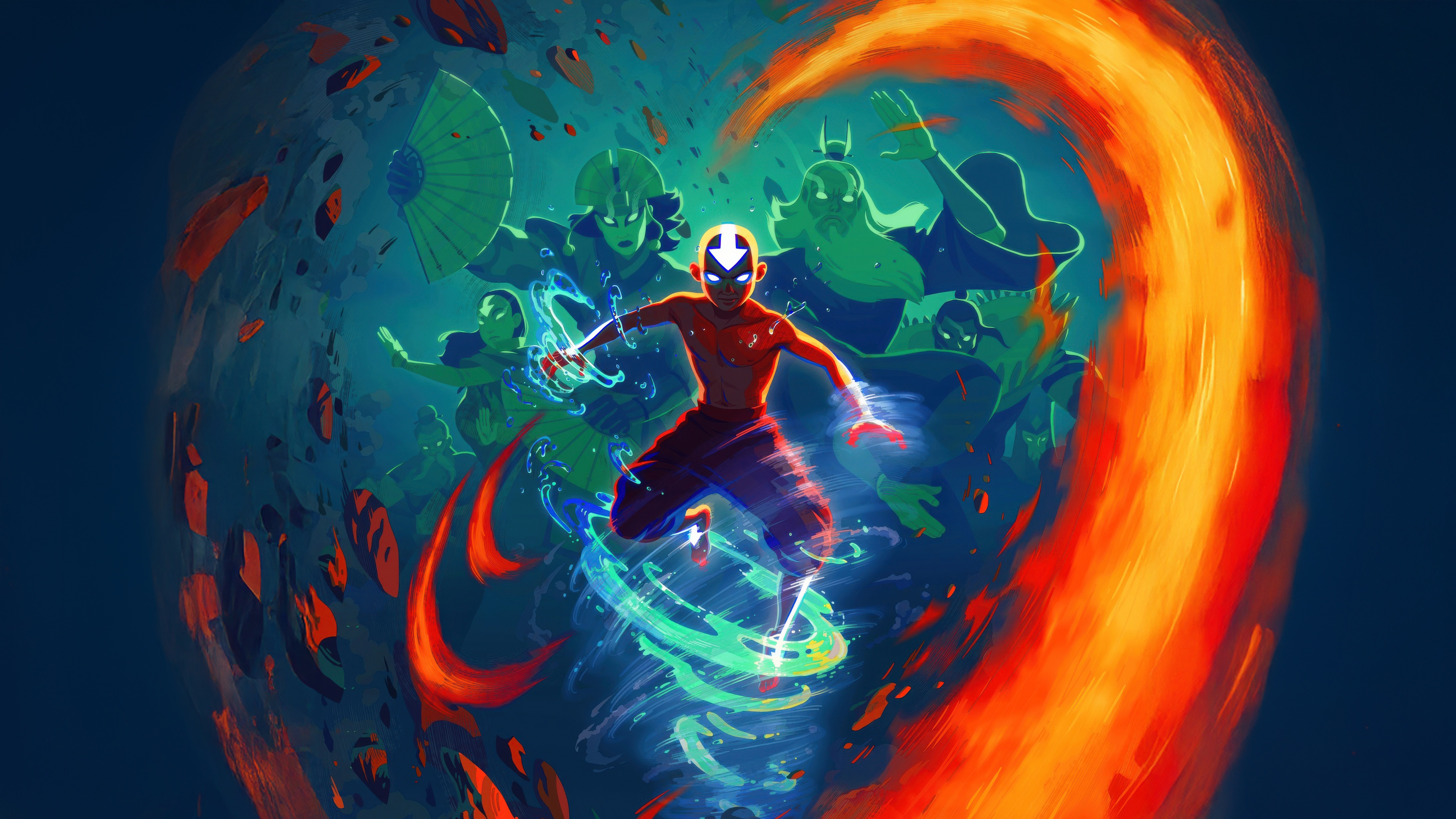 Aang in the Avatar State with Fire and Air Bending HD Wallpaper