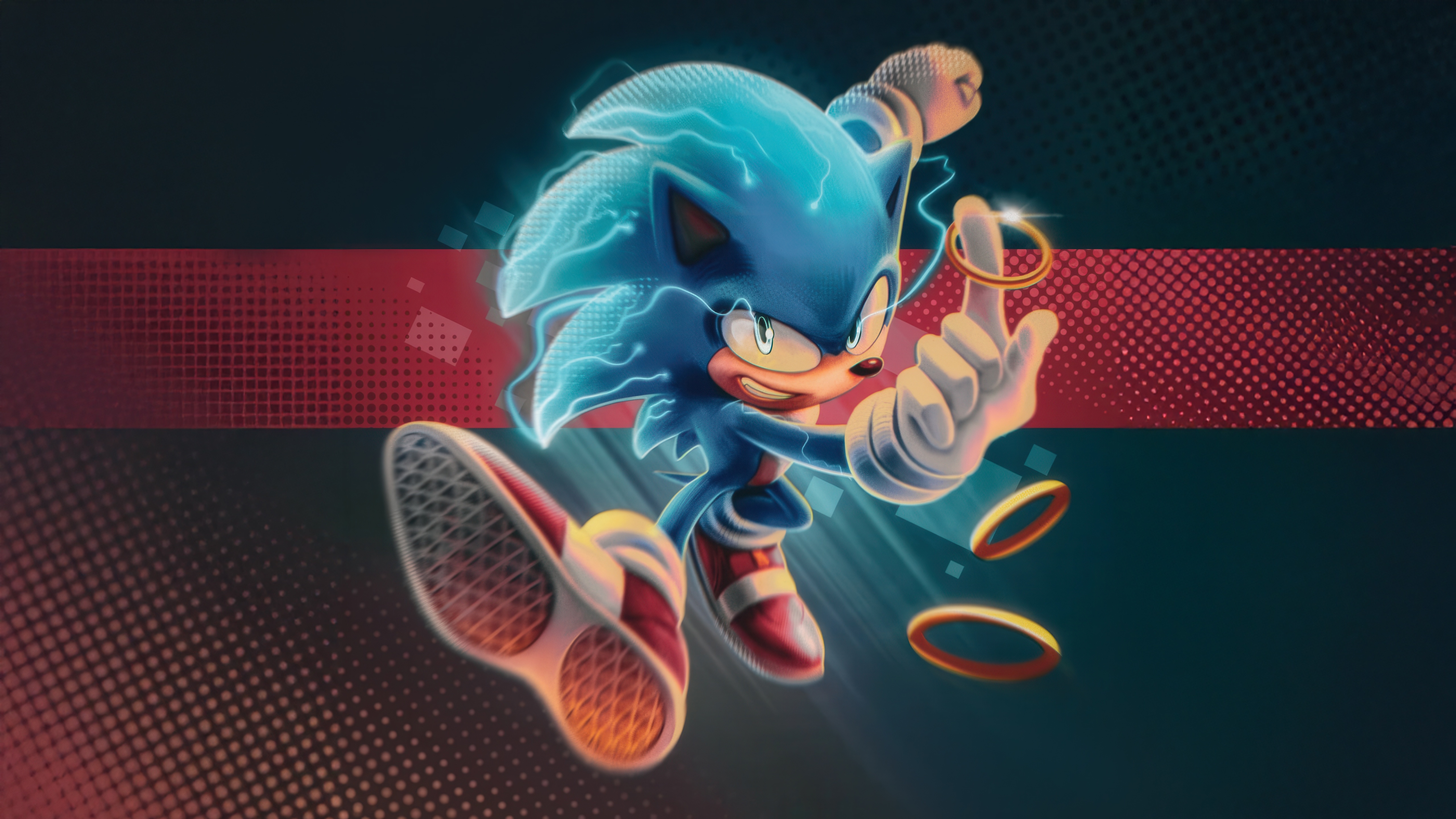 Sonic The Hedgehog with Lightning and Rings HD Wallpaper