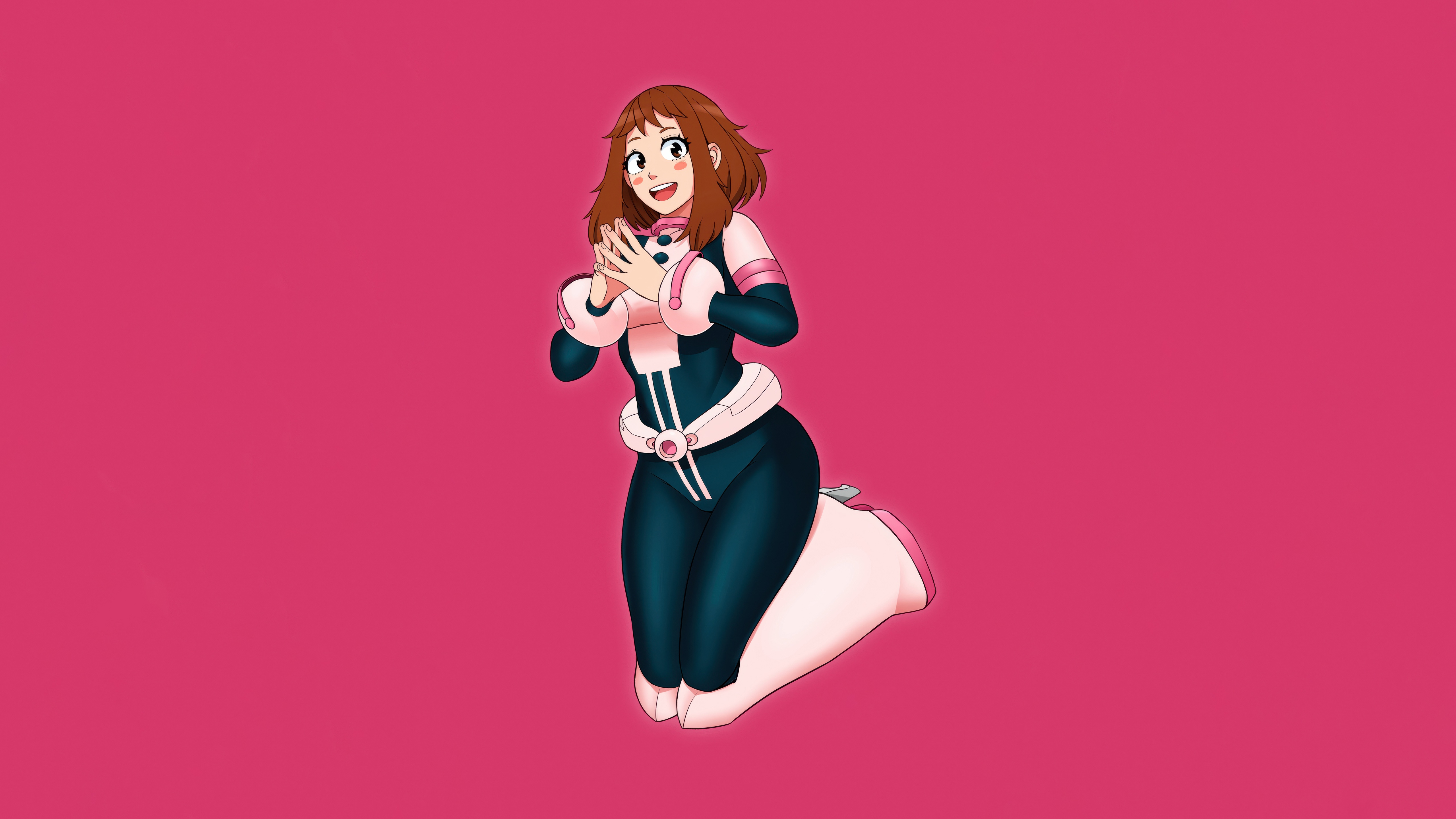 Ochaco Uraraka kneeling on a pink background HD Wallpaper