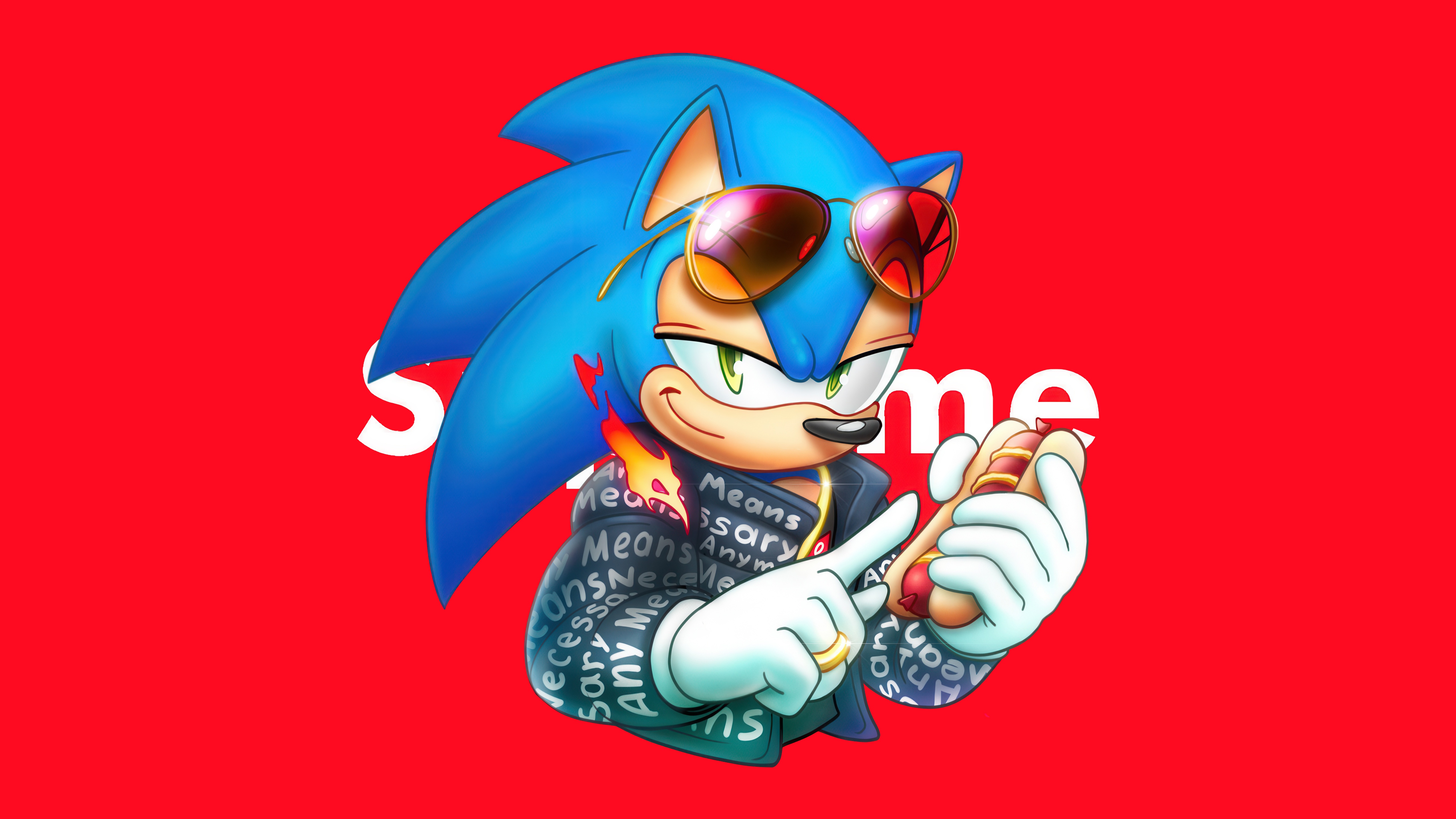 Sonic the Hedgehog with Supreme Drip and Hot Dog HD Wallpaper