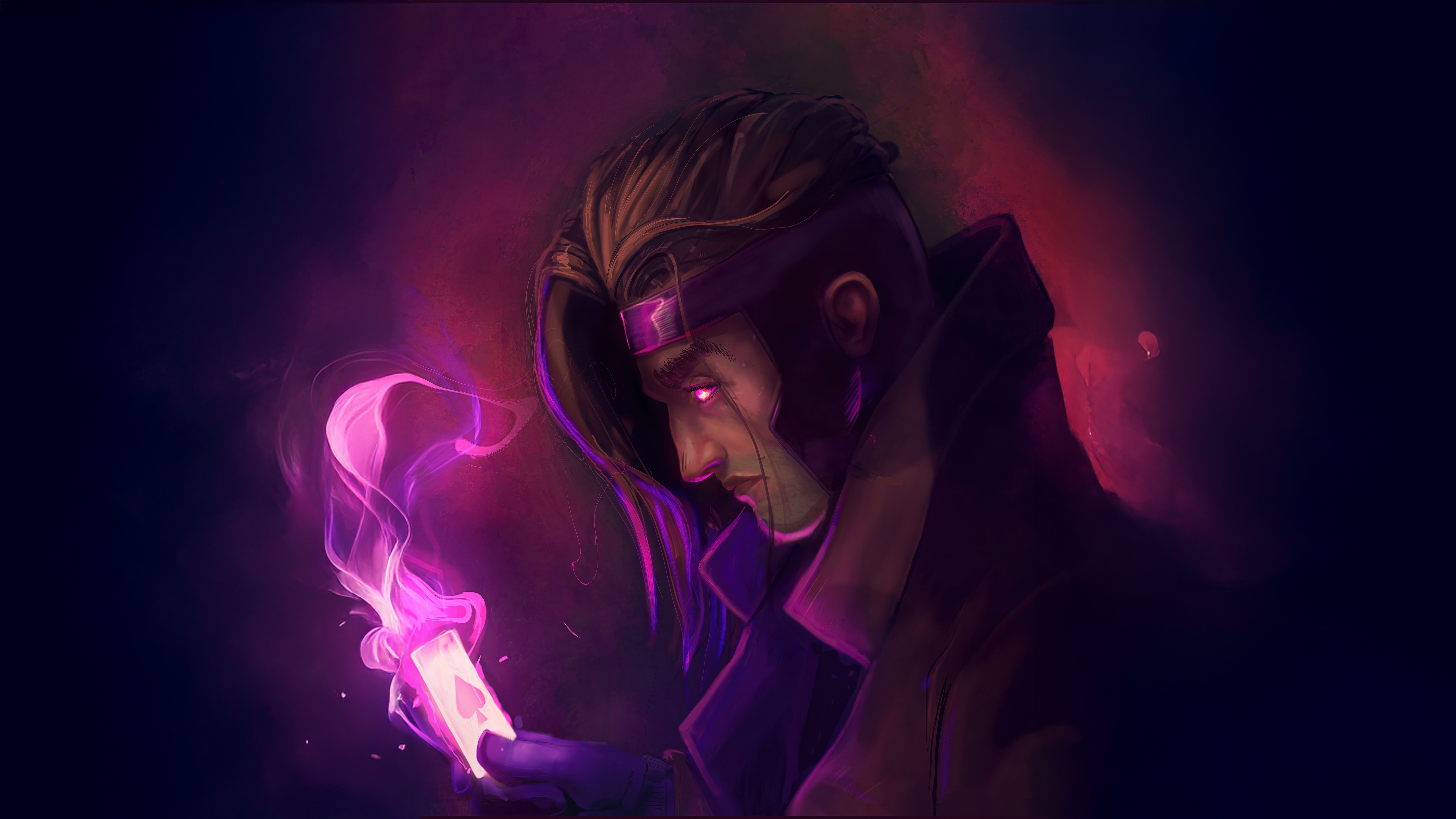 Gambit with glowing cards and purple smoke HD Wallpaper