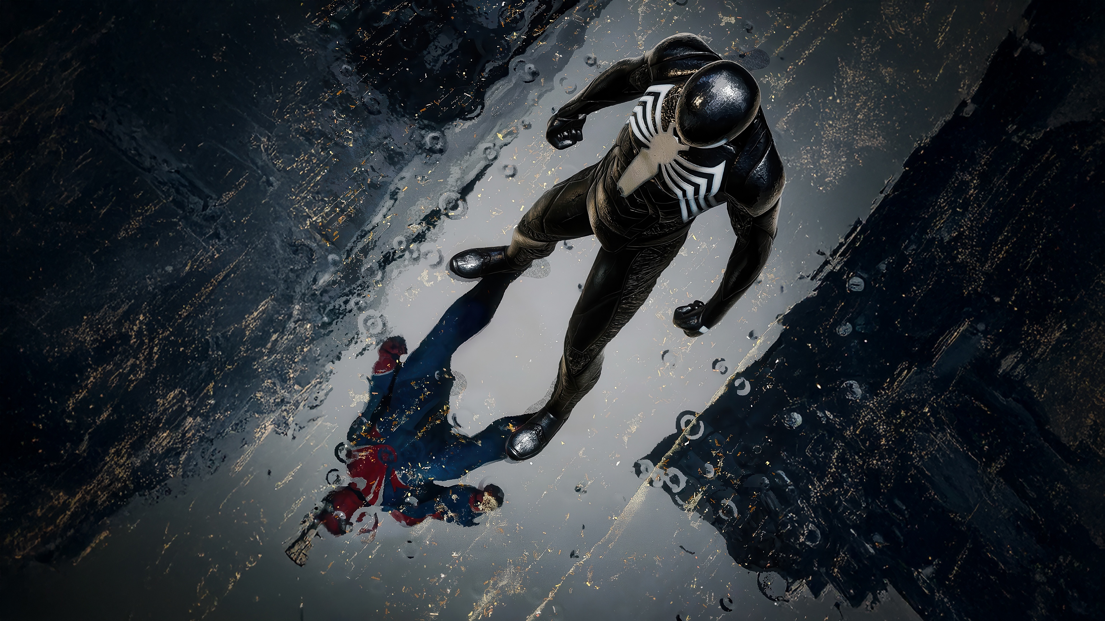 Spider-Man in Black Suit and Reflection HD Wallpaper