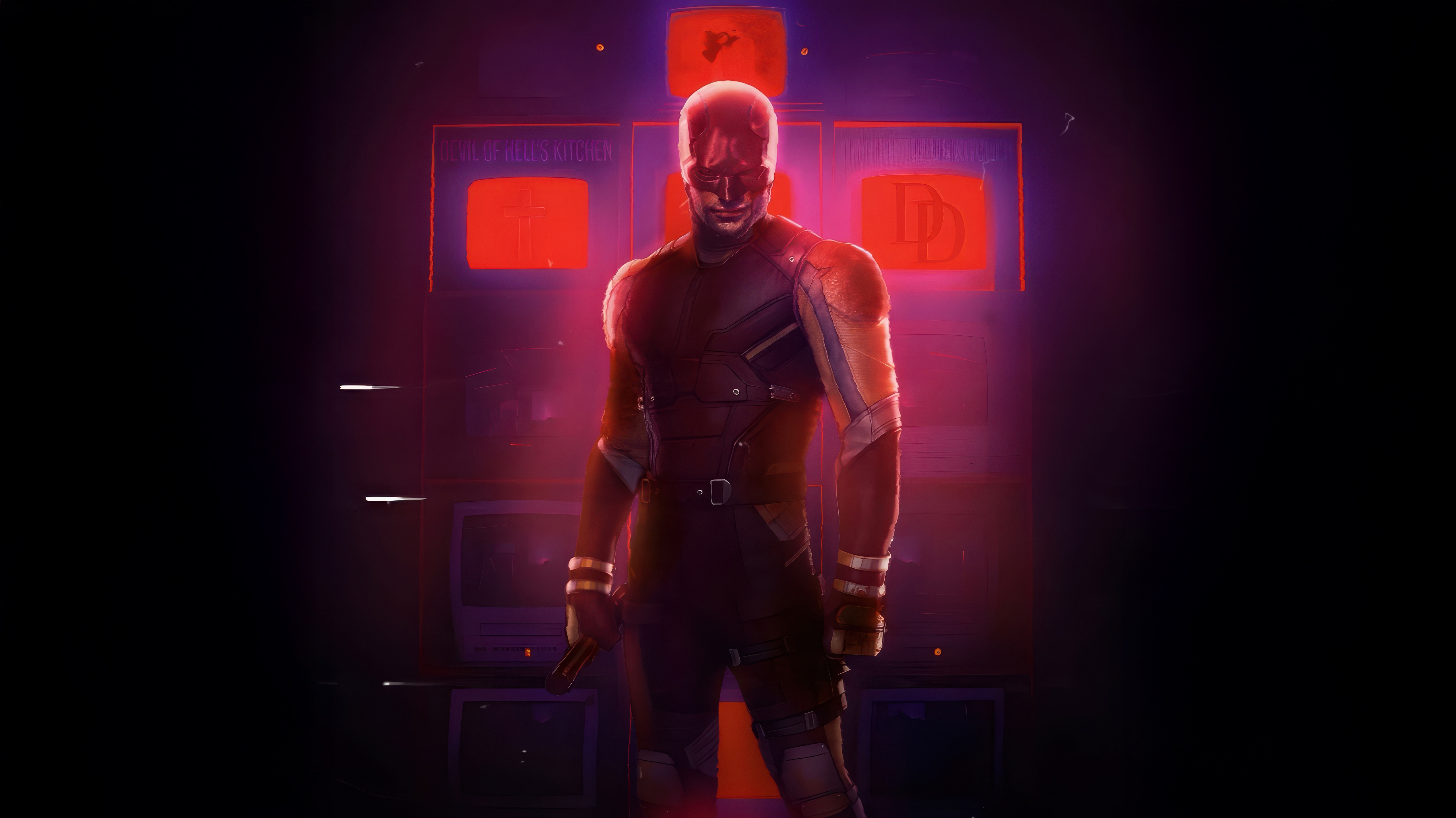 Daredevil in a dark room with red screens HD Wallpaper