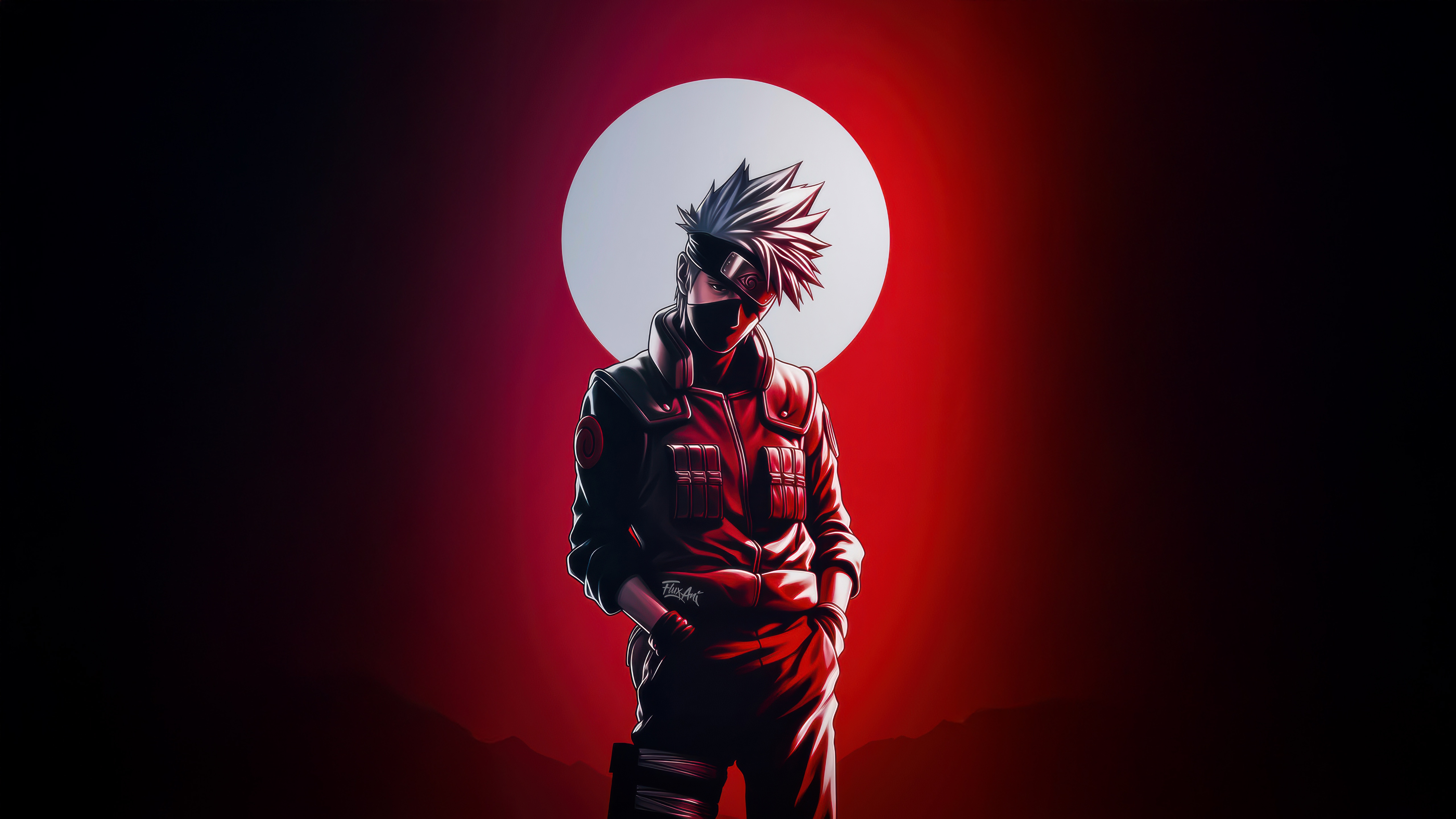Kakashi Hatake in front of a red sun HD Wallpaper