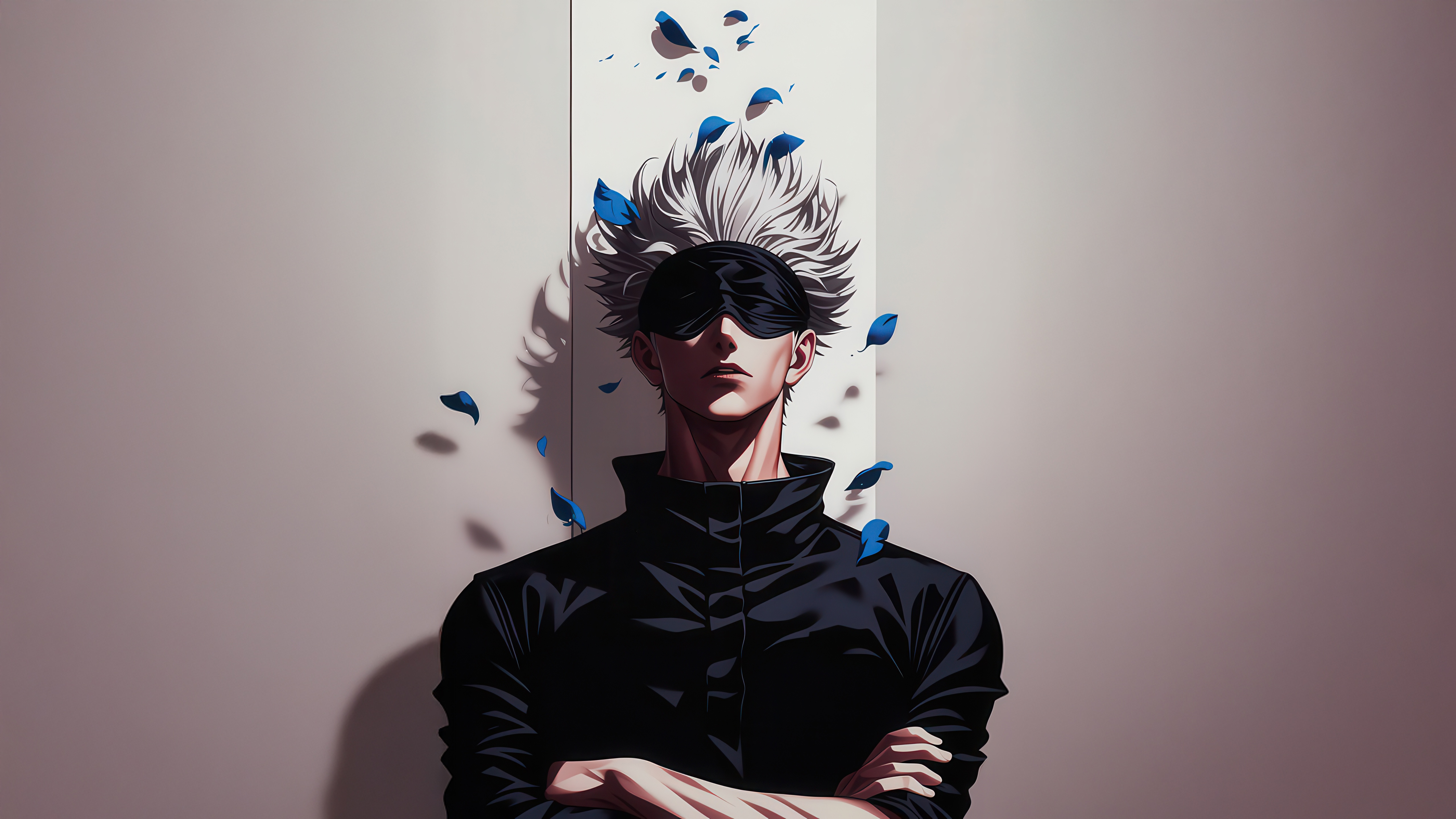 Gojo Satoru with blue petals falling HD Wallpaper