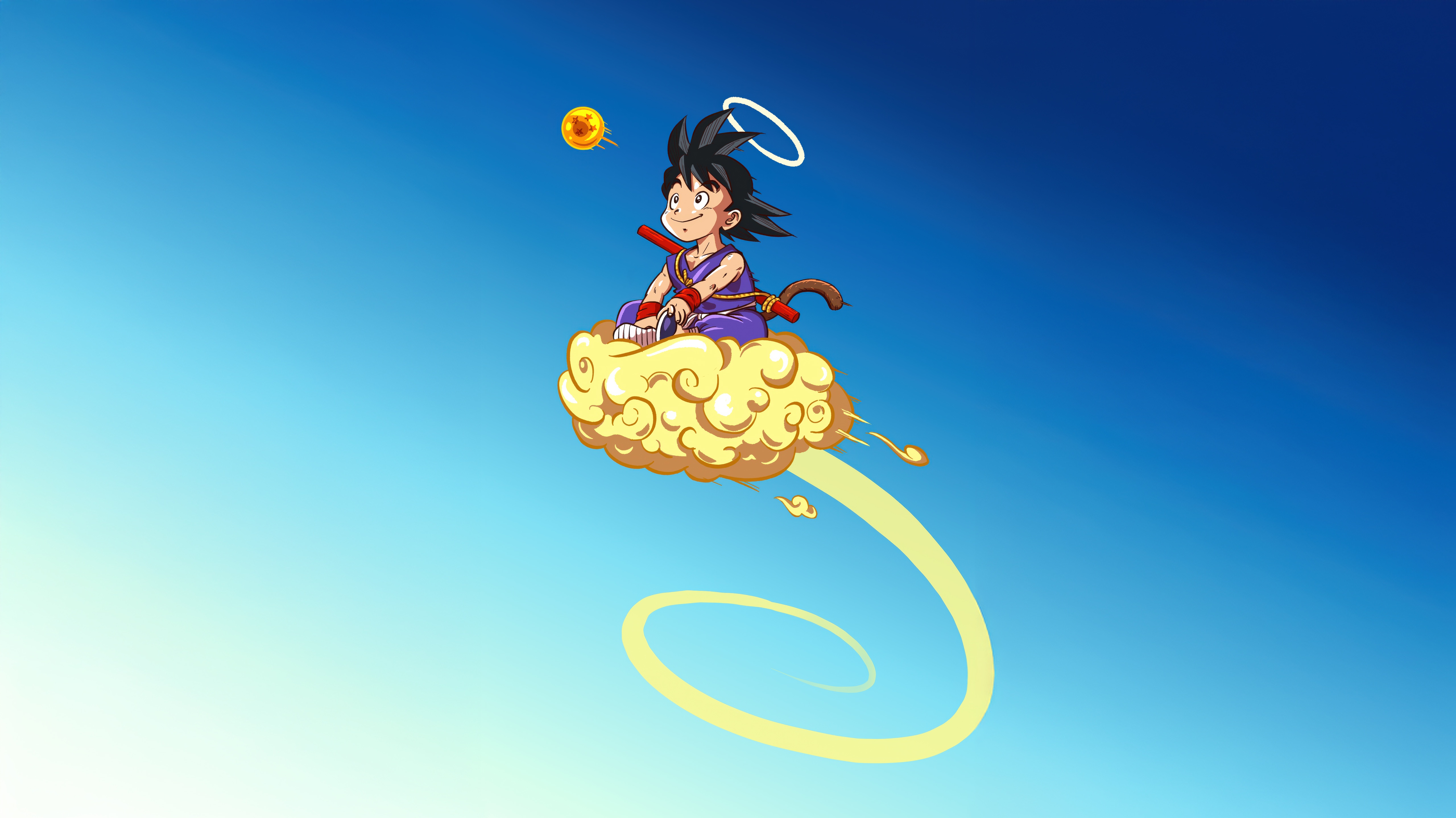 Kid Goku on Nimbus Cloud with Dragon Ball HD Wallpaper
