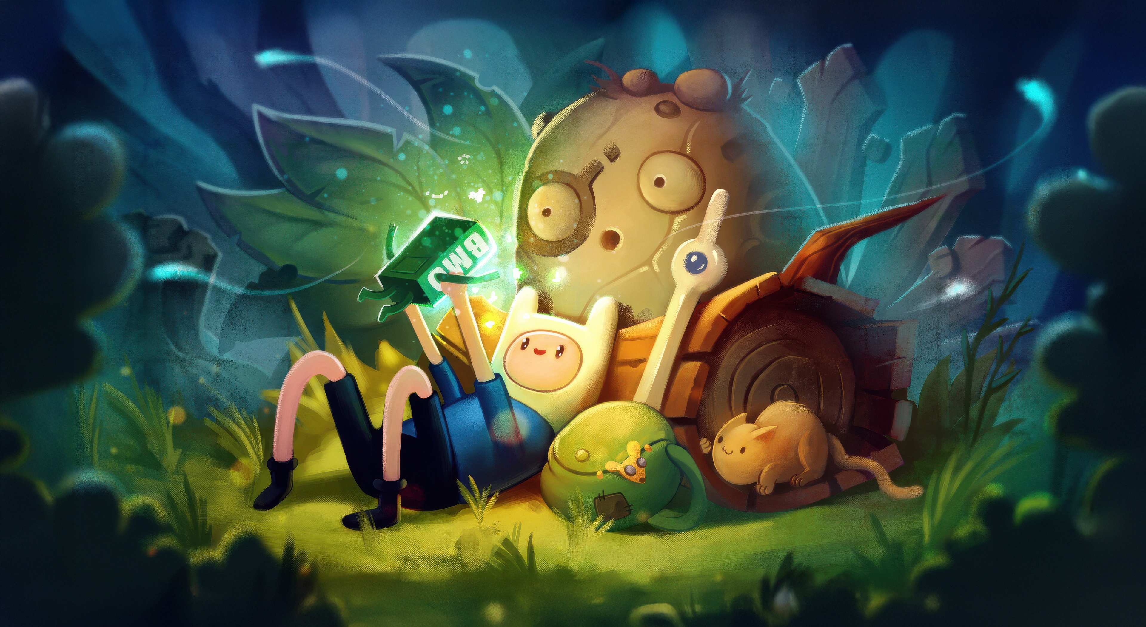 Finn and friends in a magical forest HD Wallpaper