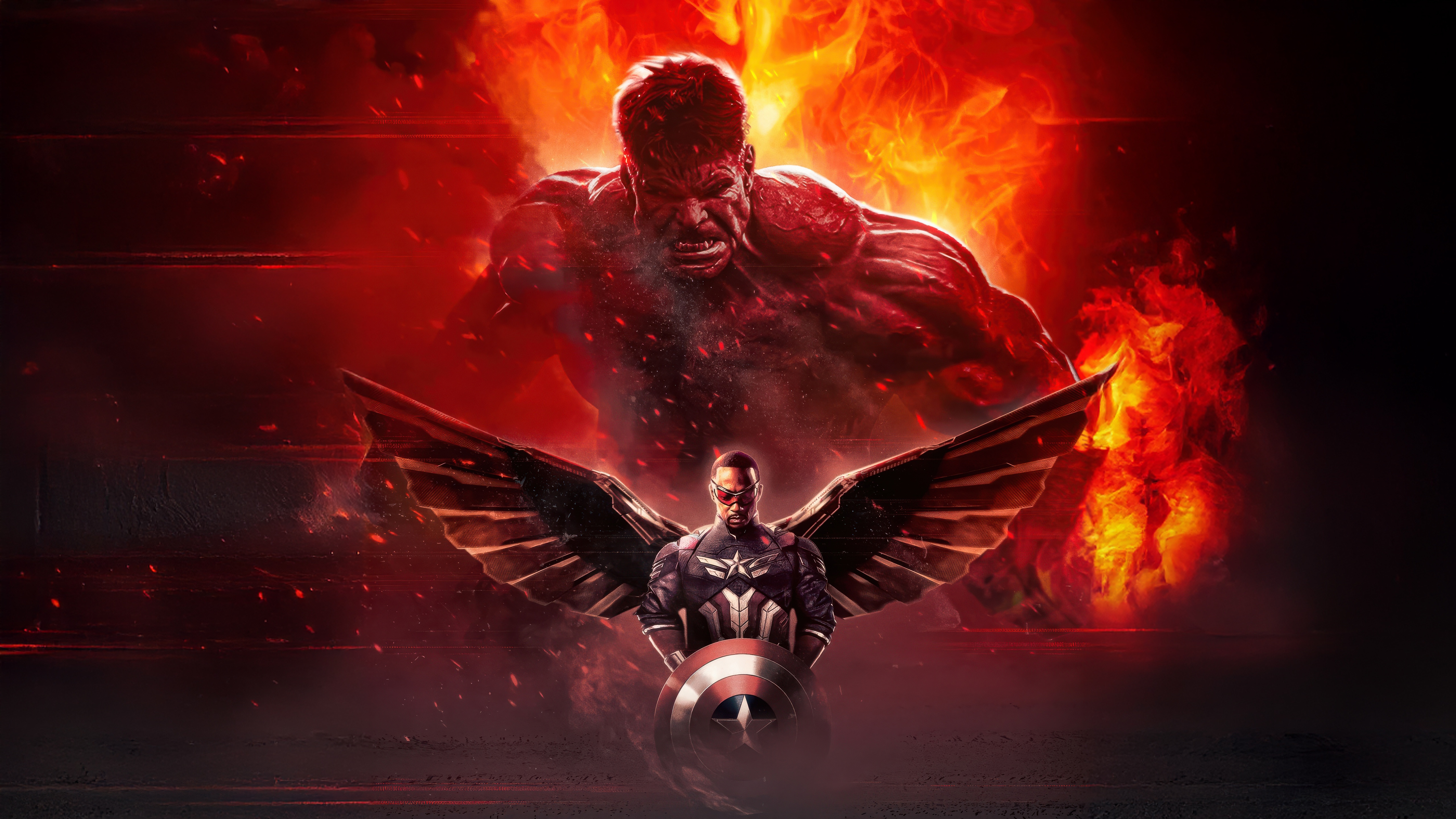Red Hulk and Captain America with wings HD Wallpaper