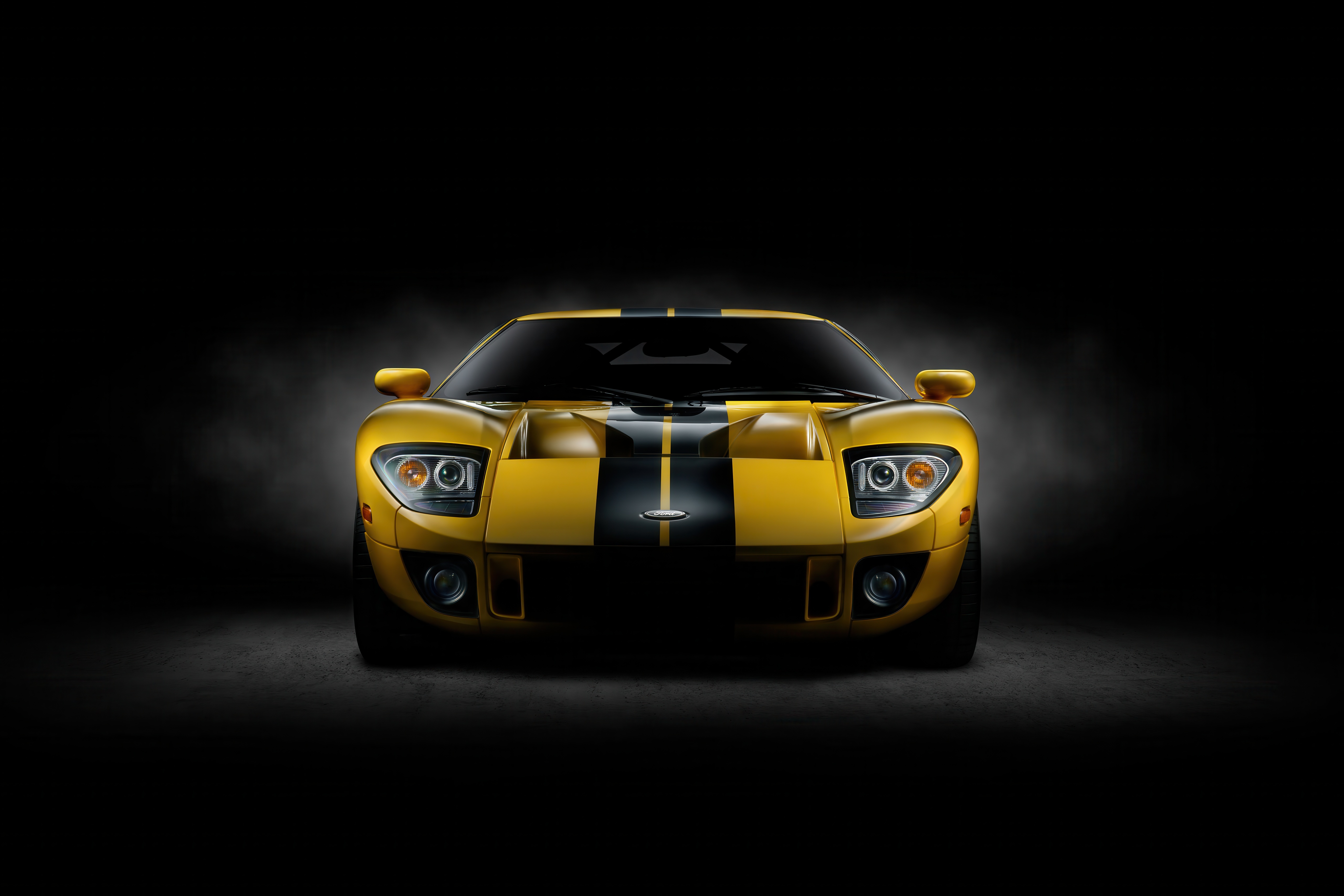 Yellow 2005 Ford GT with Black Stripes HD Wallpaper